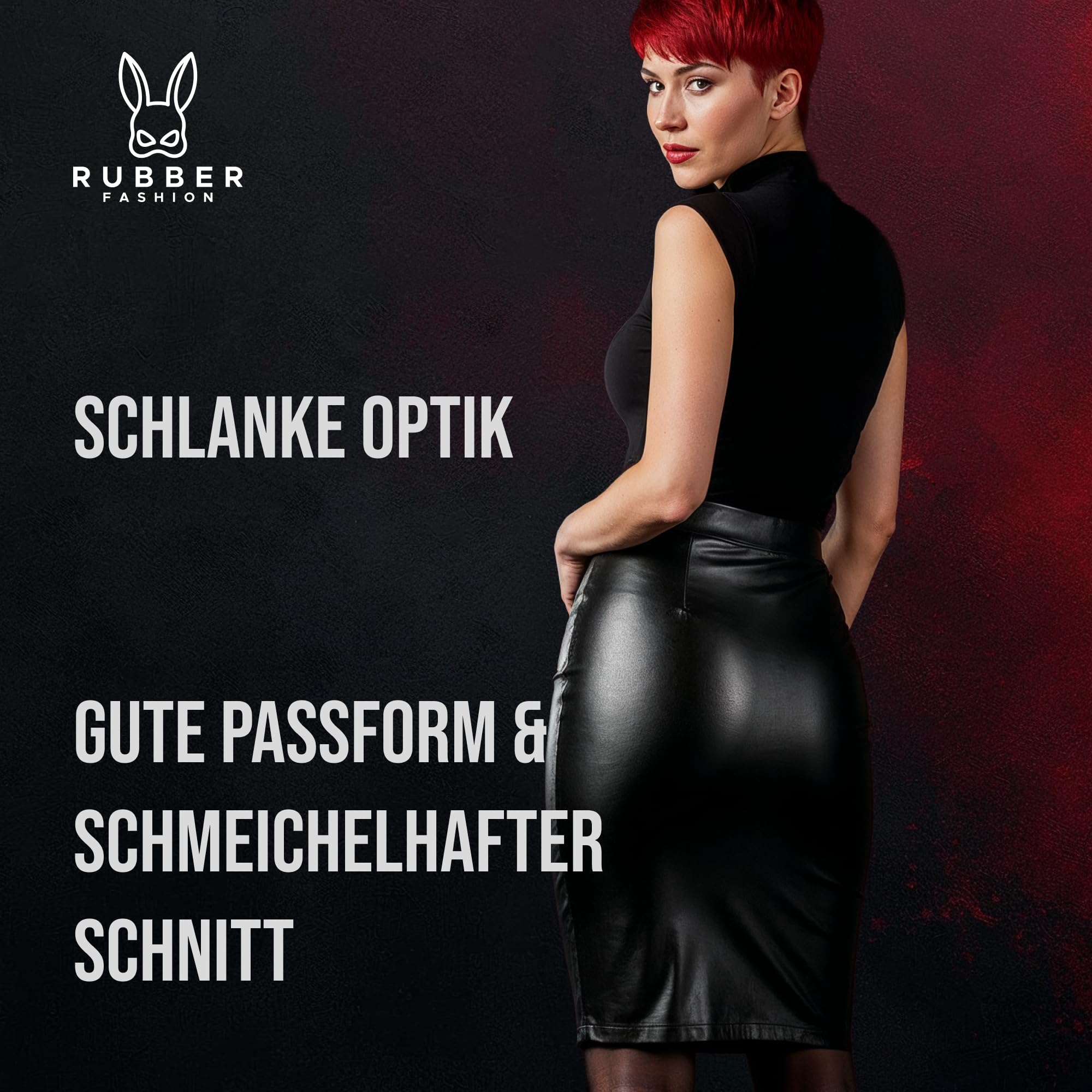 Rubberfashion Leder Midi Rock Damen Knielang - Midi Skirt - Skirts for Women - Outfit Damen für Festival Party Rave und Halloween