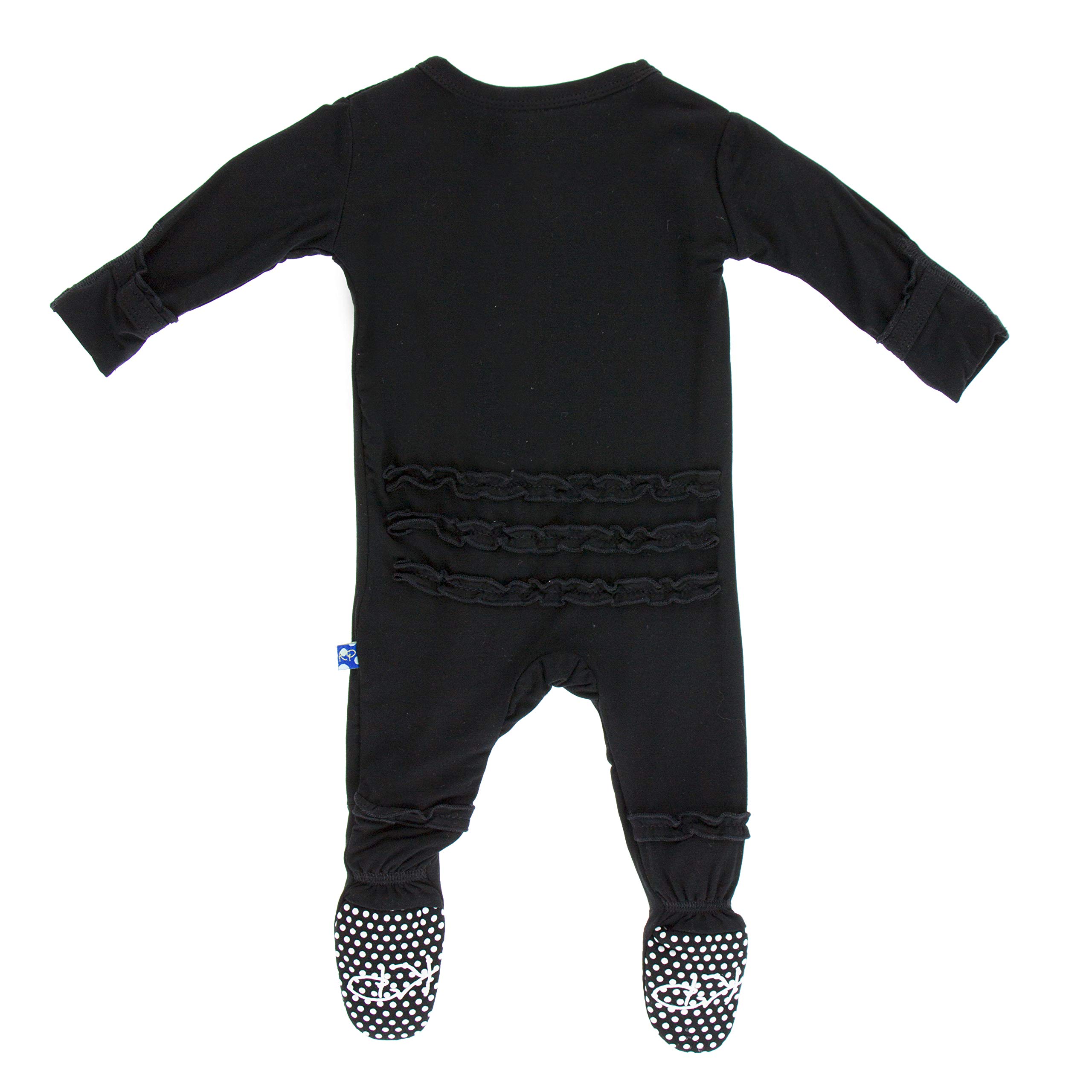KicKee Pants Little Girls Basic Muffin Ruffle Footie (Zipper) - Midnight, 3-6 Months