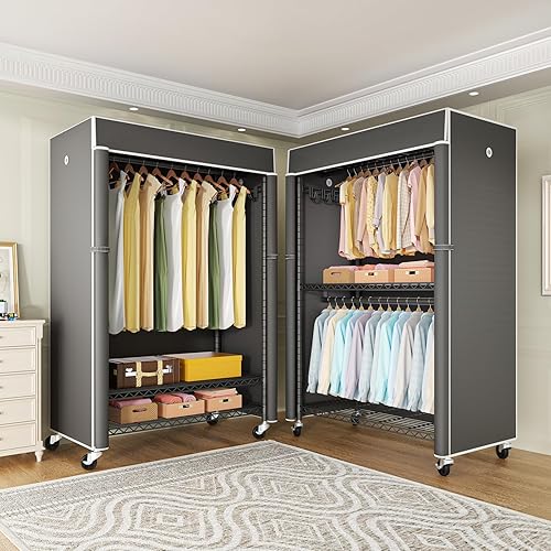 Miniatura 6 de FUTASSI Perchero negro con cubierta gris oscuro, armario con ruedas P1C Plus, perchero de metal para colgar ropa, armario de almacenamiento de ropa,