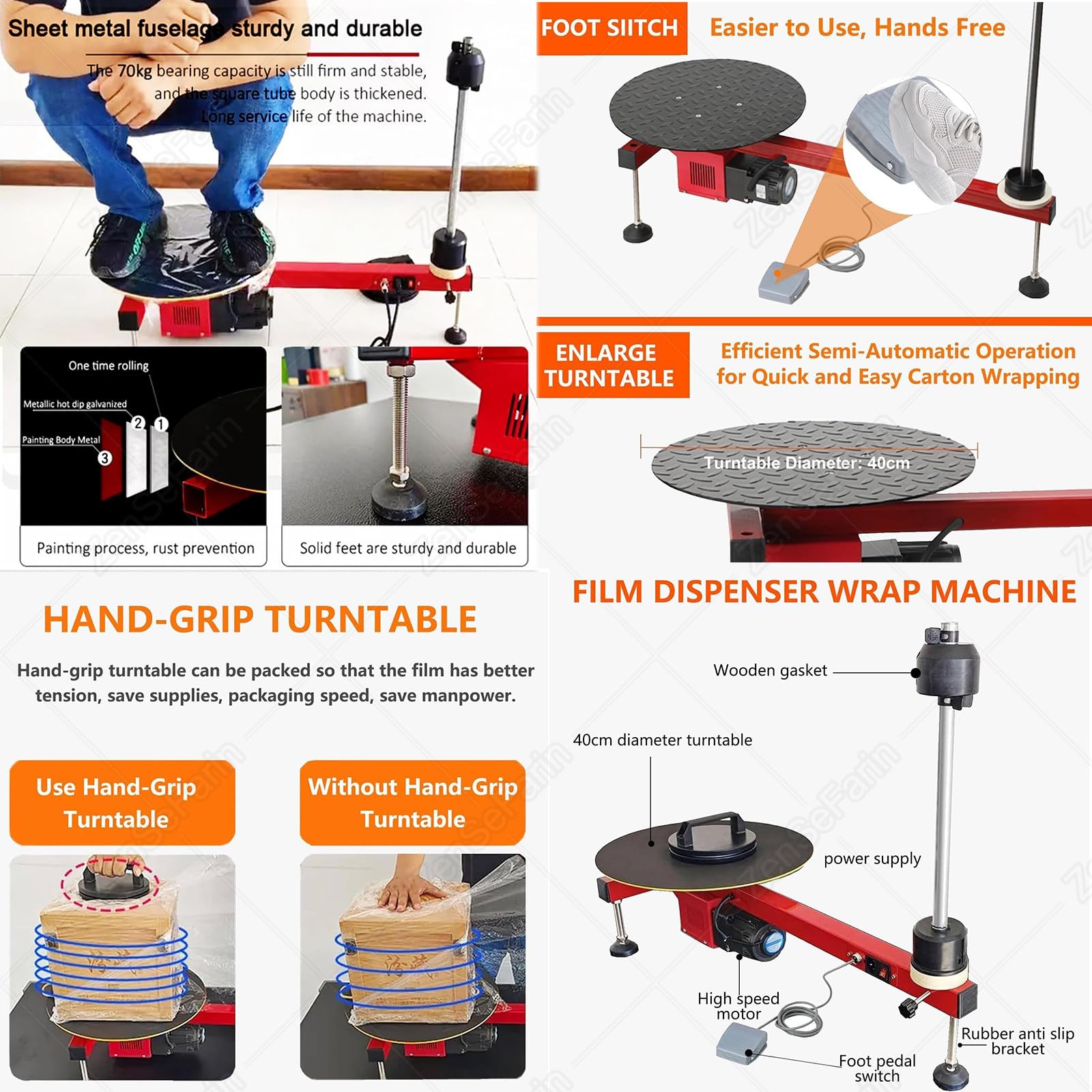 Distributore di Film Estensibile Elettrico,Avvolgitrice Completamente Automatica per Pallet,Soluzione Imballaggio Industriale,velocità 50 Giri/Min per Il Trasporto Sicuro della Scatola