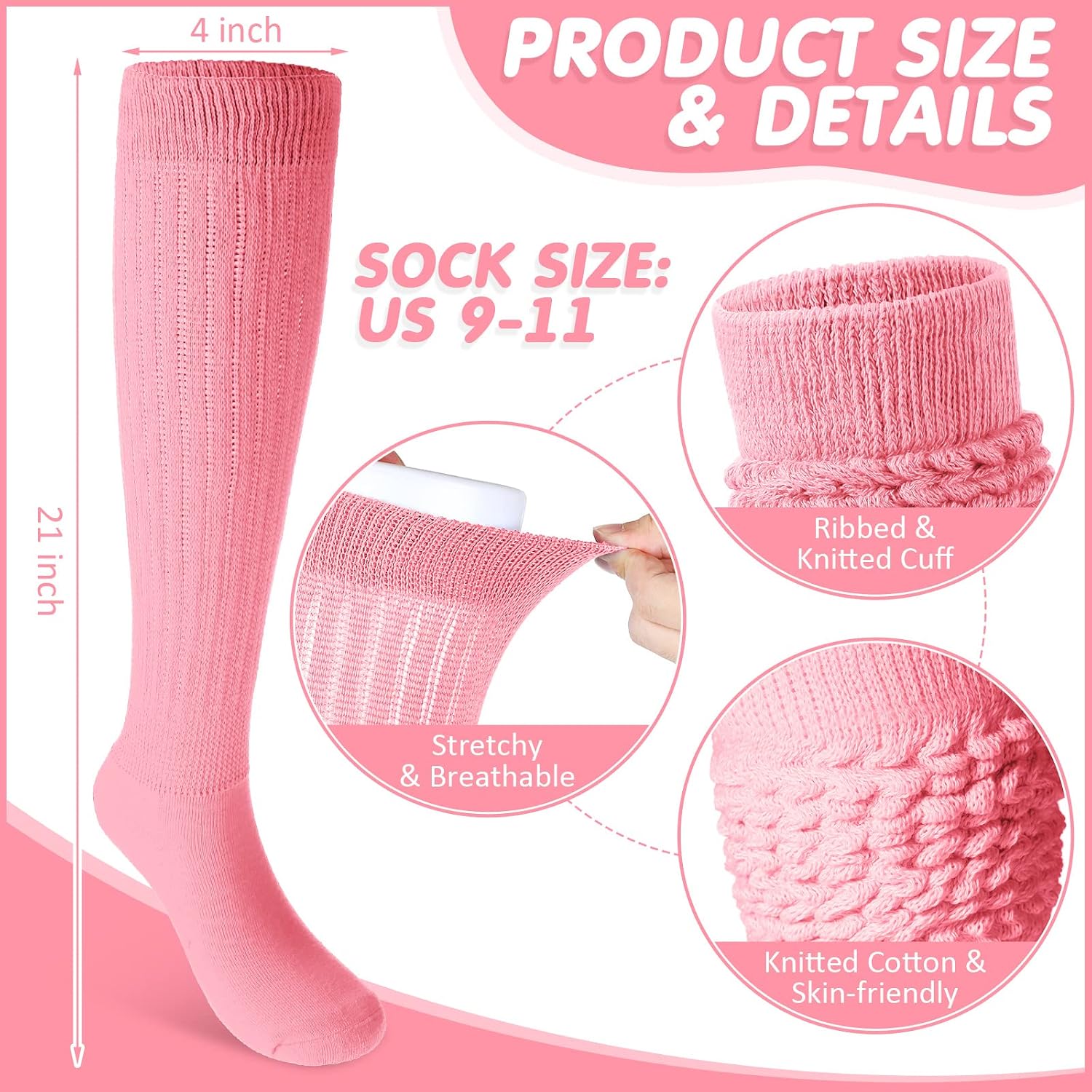 JaGely 6 Pairs Women's Long Slouch Socks - Soft Thick Stacked Scrunchie Socks Size 9-11, 6 Neon Colors Bulk image 5