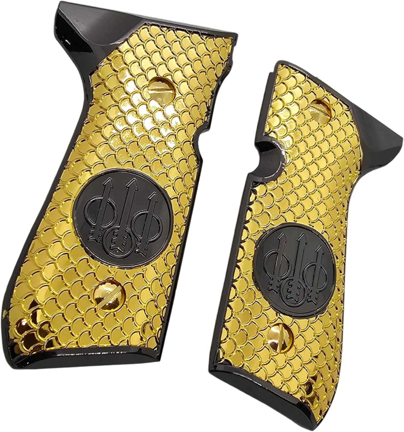 Black Gold Plated Metal Handle Panels for Beretta 92, 92F, 92G, FS, 92SB, 96, M9, Textured Design with Screws