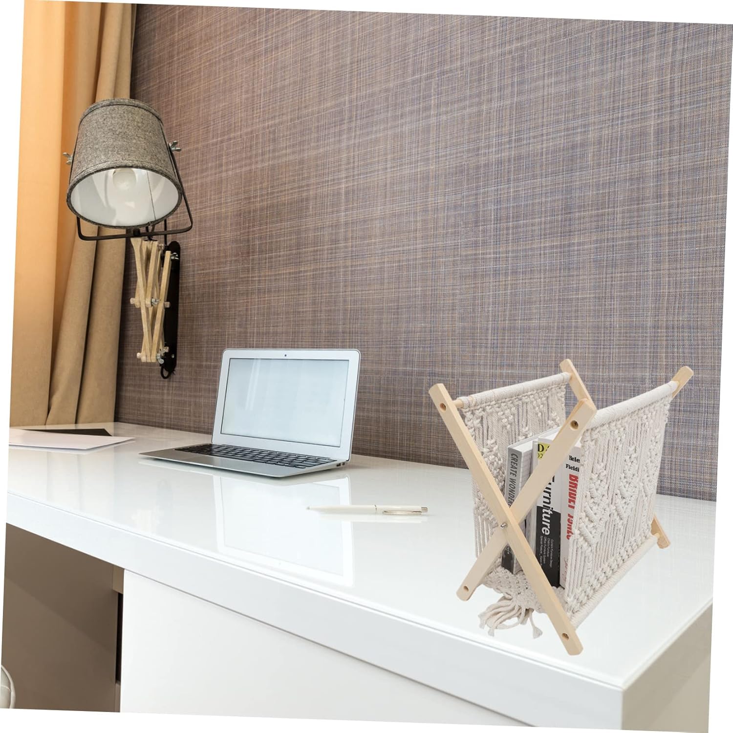 Zerodeko 1Pc Woven Rope Storage Rack Decorative Magazine Holder for Desktop Space Saving Organizer for Books Newspapers and Items for Home Office Decor