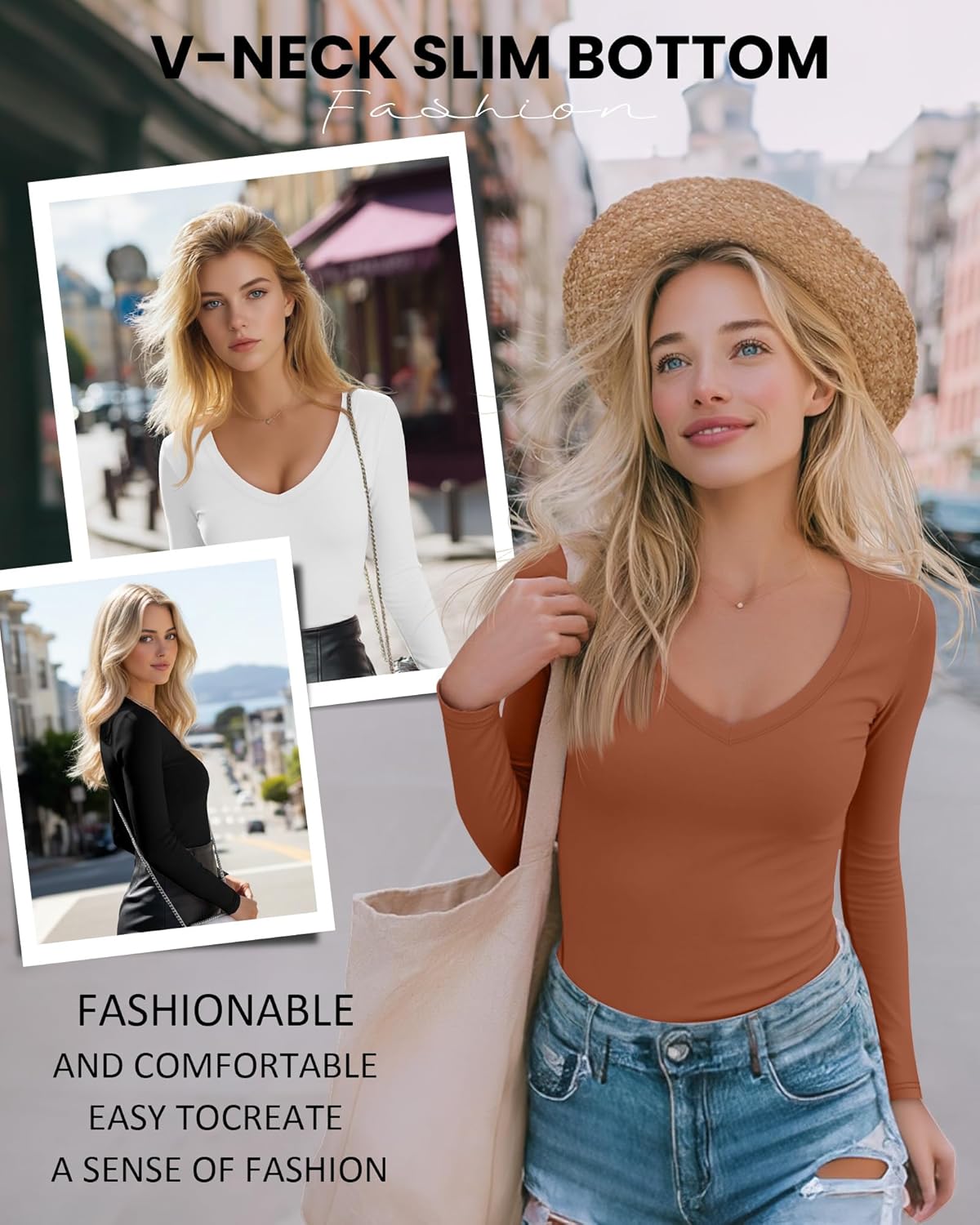 4 Pack Women's Long Sleeve Shirts Tight V Neck Slim Fitted Tops Stretchy Casual Basic T Shirts Layering Tees 2026 - Image 3