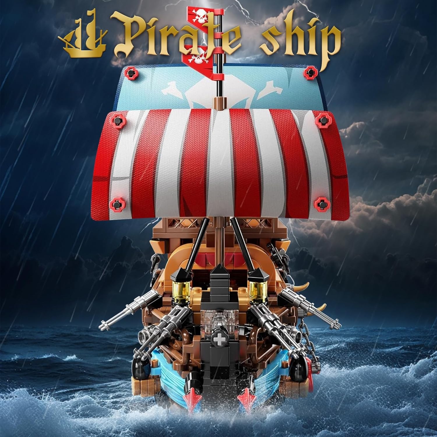 Vziimo Pirate Ship Building Sets with Lights, Creative Model Ship Boat Pirate Themed Toys Building Kits for Home Decor, 916 Pieces Christmas Birthday Gift for Adults Teens 14+