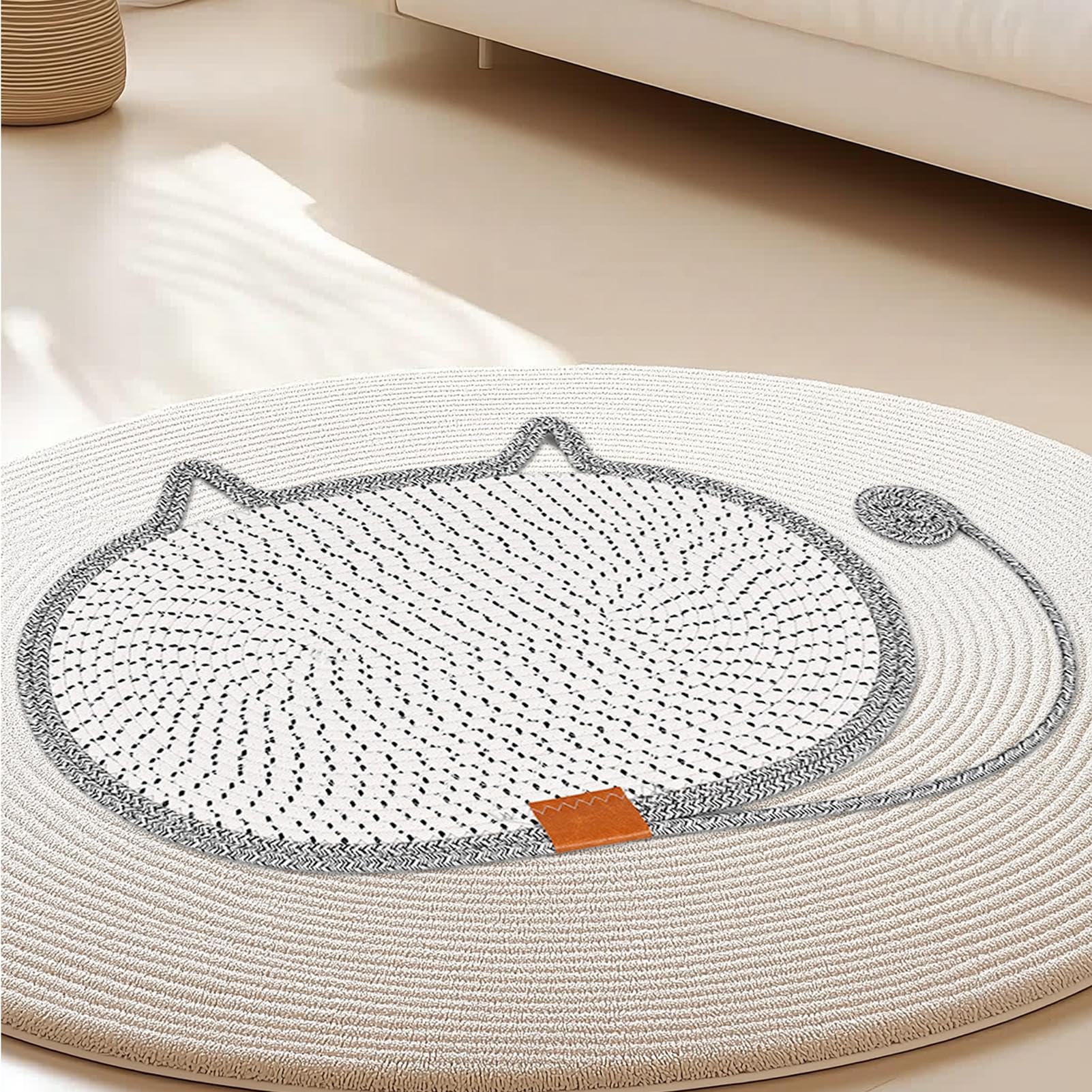 Tapis À Griffes pour Chats | à Griffoir Ronde en Corde de Coton - Accessoire Lavable pour Animaux Domestiques pour Intérieur Extérieur Sol Porte Coin Maison Canapé Table Voyage