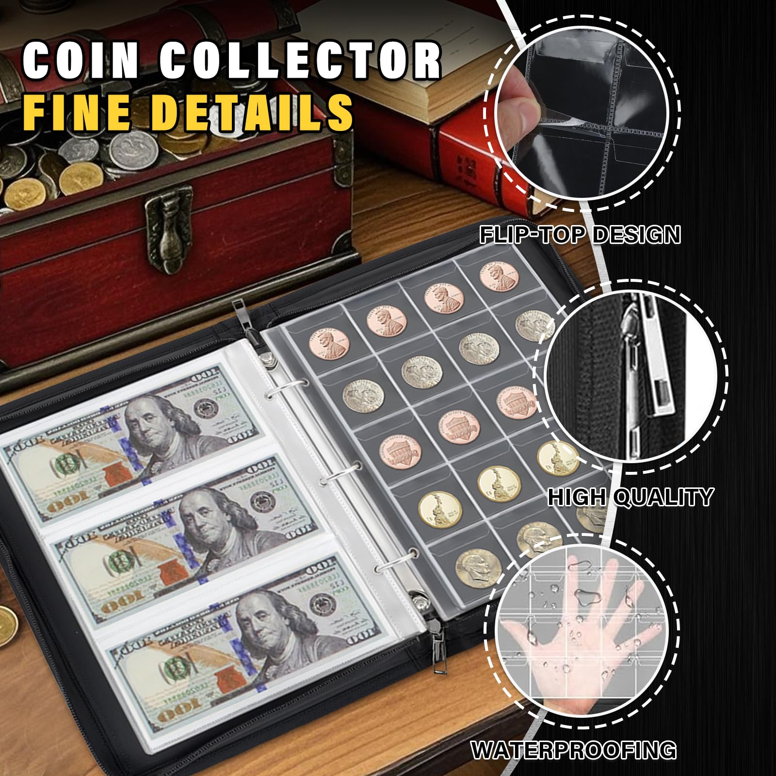 Album per Monete Porta Monete da Collezione: 480 Pezzi Raccoglitore Monete 2 Euro - Album di Monete - Album Portamonete - Per Monete Di Varie Dimensioni (WP&FR-A)