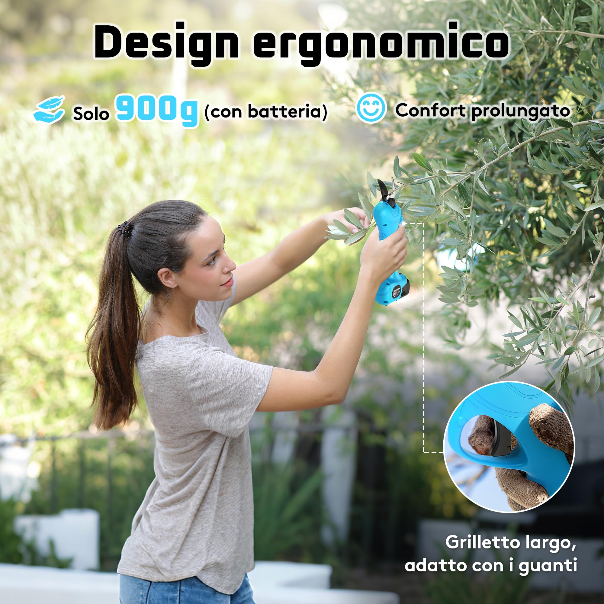 Laecabv Forbici Potatura Elettriche 25mm Forbici e cesoie per potatura Con 2pcs 2000mAh Batteria per Potatura Giardino Albero da Frutta Delle Viti