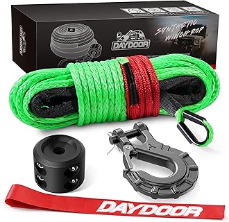 DAYDOOR Synthetic Winch Rope Kit, 1/4'' x 50ft 10,000LBS Synthetic Winch Line with Forged Winch Hook, Rubber Stopper and Safety Pull Strap, Ideal Winch Cable Line for 4WD ATV UTV Vehicles