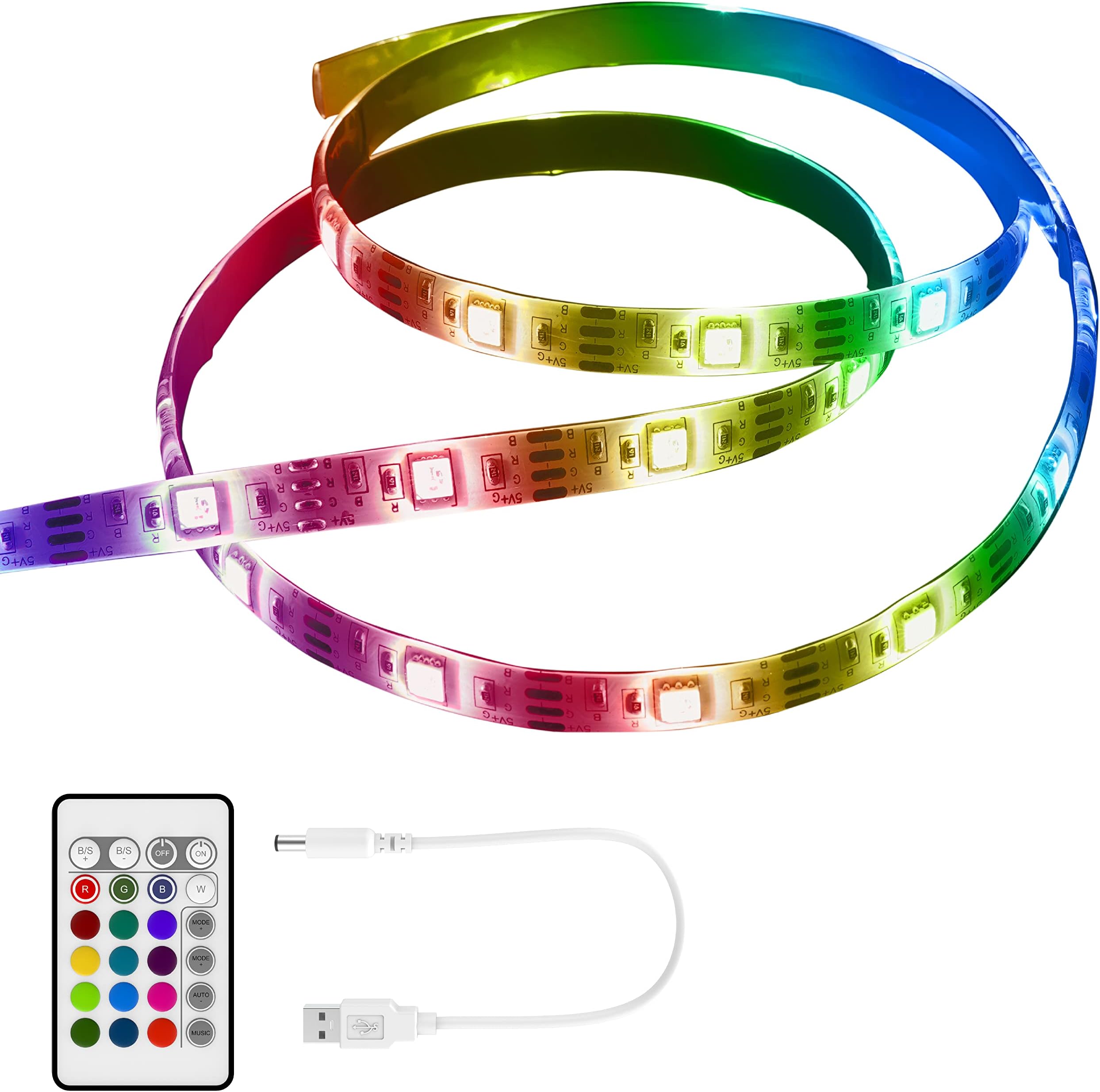 Vegas HZ | Dual Control RGB LED Strip Light with Music Sync | Includes 24-Key Remote | USB Powered | for PC, TV, Monitor, Bedroom, Living Room | 2M | AK-LD10-20RB