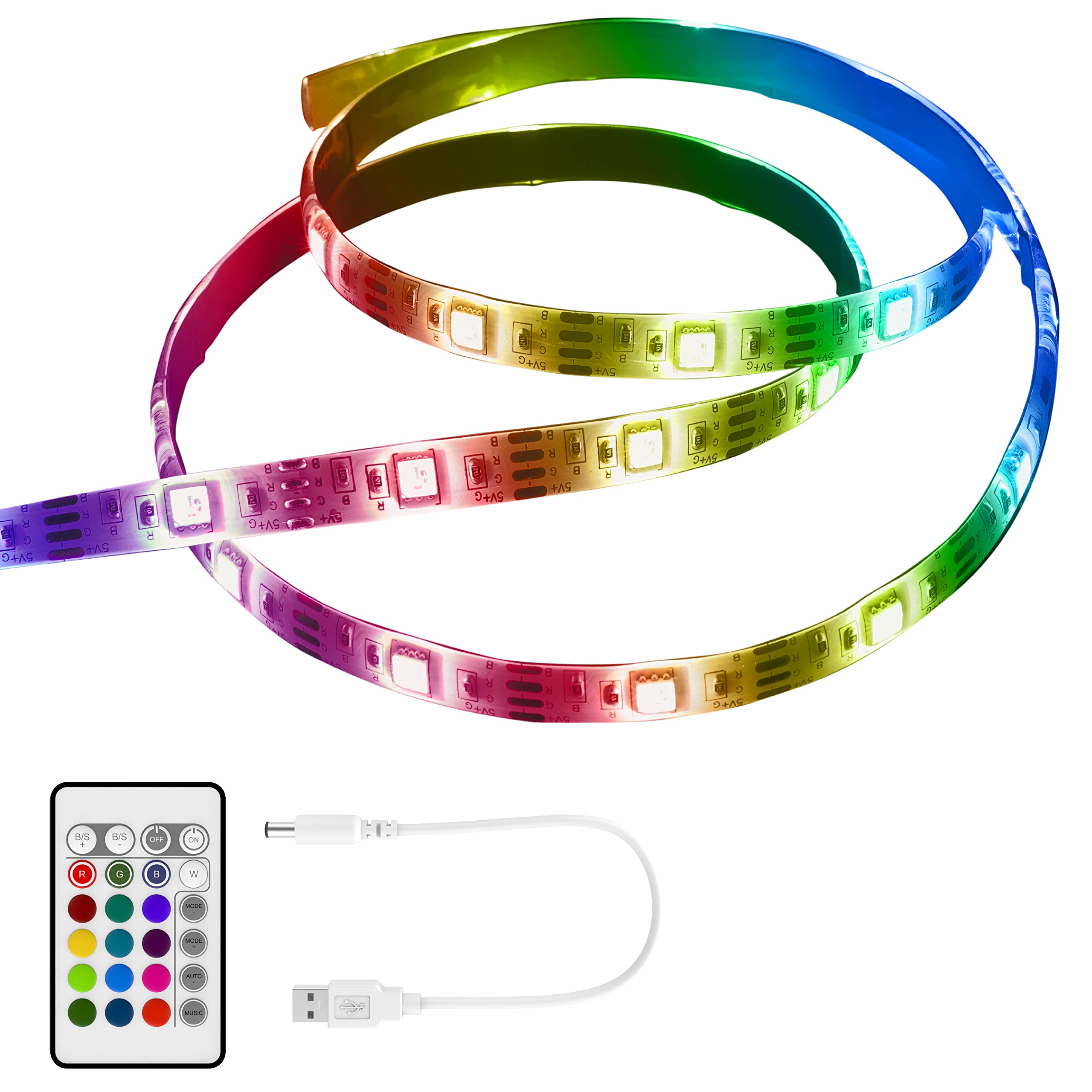 Akasa Vegas HZ | Dual Control RGB LED Strip Light with Music Sync | Includes 24-Key Remote | USB Powered | for PC, TV, Monitor, Bedroom, Living Room | 2M | AK-LD10-20RB