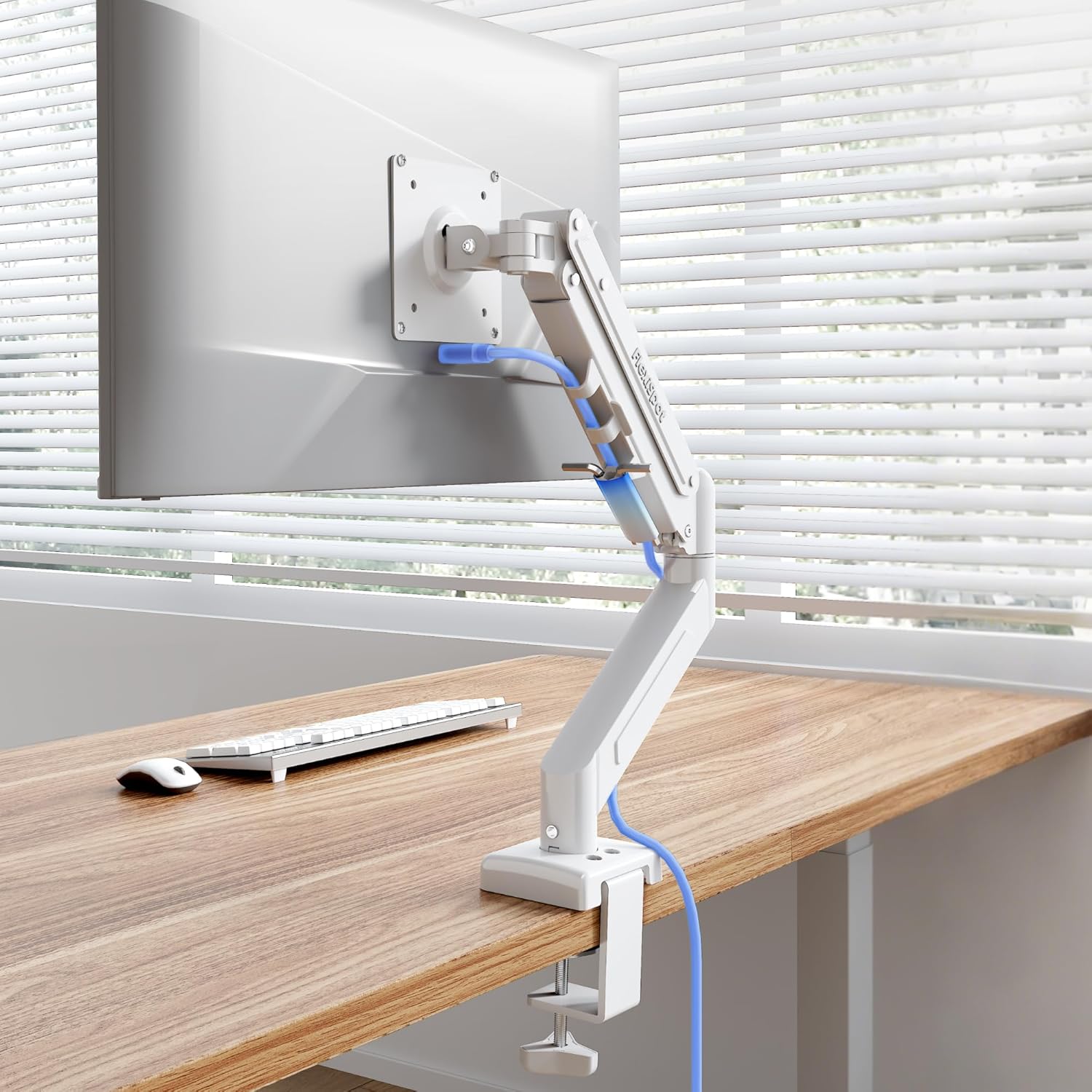Flexispot Single Monitor Arm, 17-32 Inch Monitor Mount up to 19.84 lbs, Fast Install VESA Mount for Home Office Gaming, Full Adjustable Gas Spring with C-Clamp and Grommet Base, White