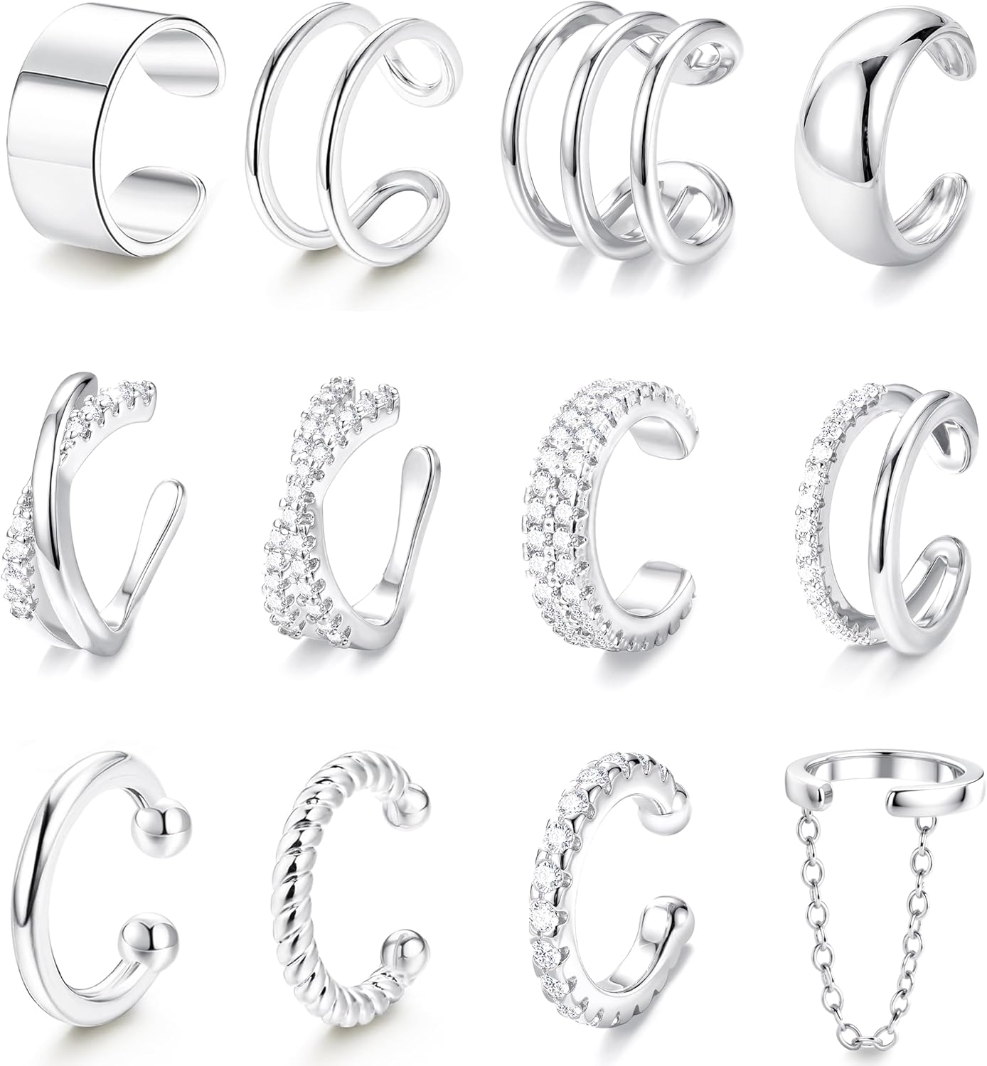 LOLIAS 12Pcs Ear Cuffs Non Piercing - 14K Gold Plated Ear Cuff Earrings for Women Adjustable Earring Cuffs for Non Pierced Ears Clip on Cartilage Earring Fake Earrings Set