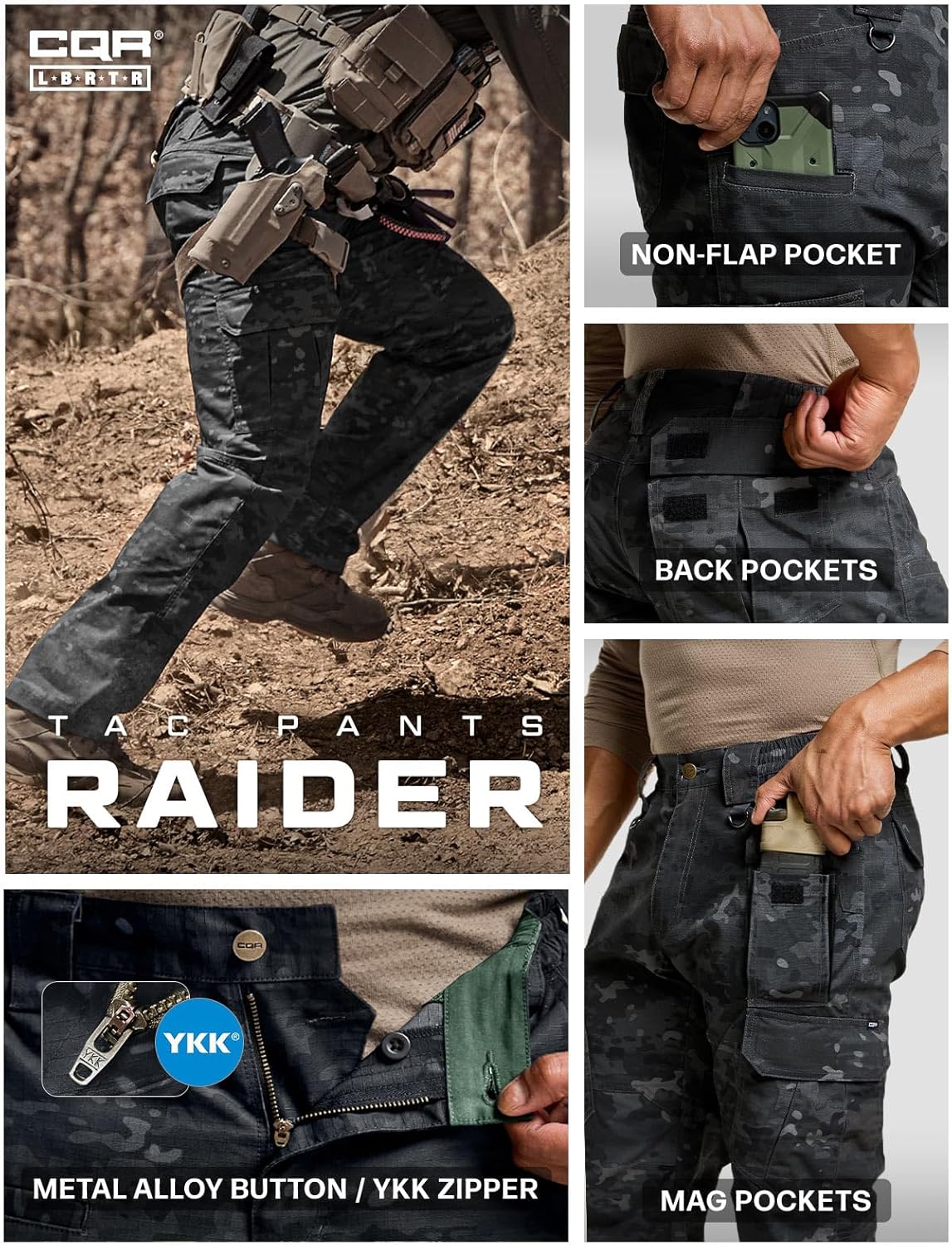 CQR Men's Tactical Pants, Water Resistant Ripstop Cargo Pants, Lightweight EDC Work Hiking Pants, Outdoor Apparel - Image 7
