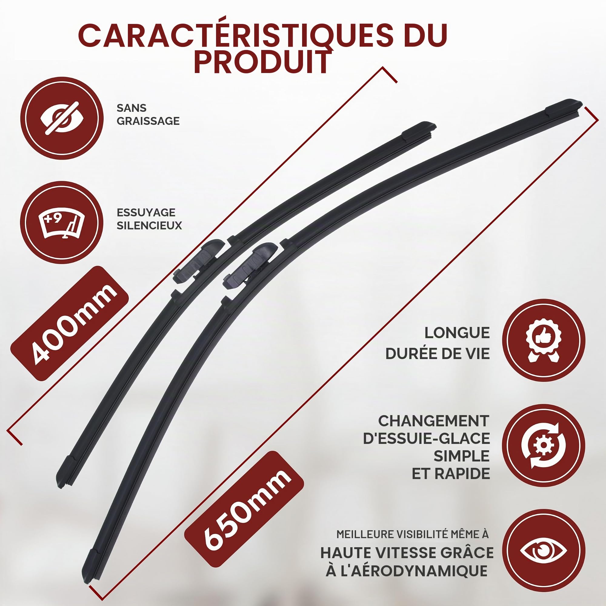 RECAMBO Essuie-glaces avant et arrière adaptés pour Kia Niro | Type DE | Année de construction 2016-2022 - Kit complet d'essuie-glaces