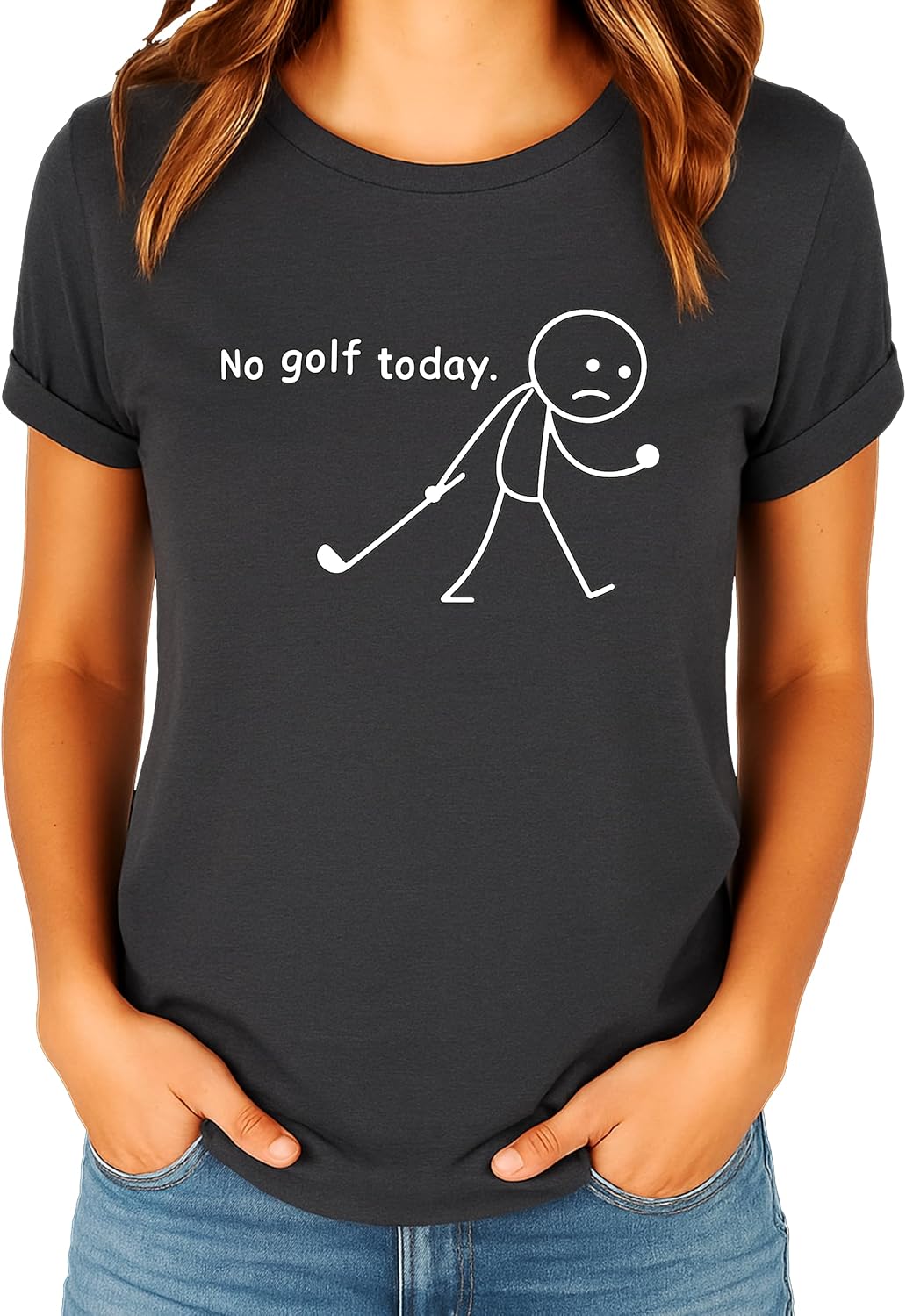 No Golf Today Shirt for Men & Women Funny Sad Stick Figure Graphic Tee for Golfer