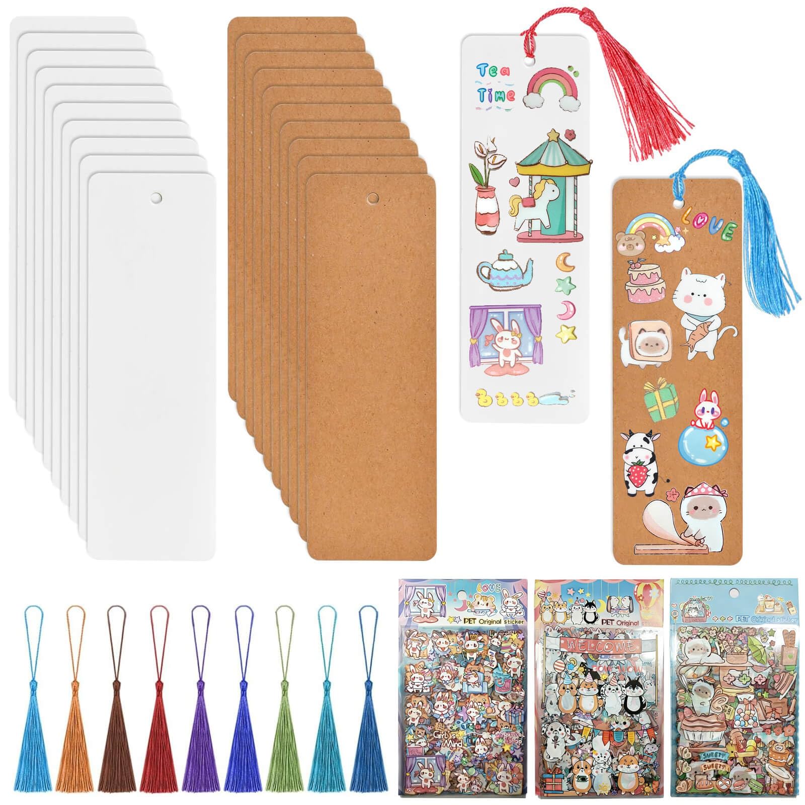 40 pcs Make Your Own Bookmark, Book Mark Making for Children, Blank Paper Bookmarks with 3 Pack of Stickers and 40 Tassels, DIY Bookmarks for Kids, Makes it Easier to Start(Animal Extravaganza) โ image 1