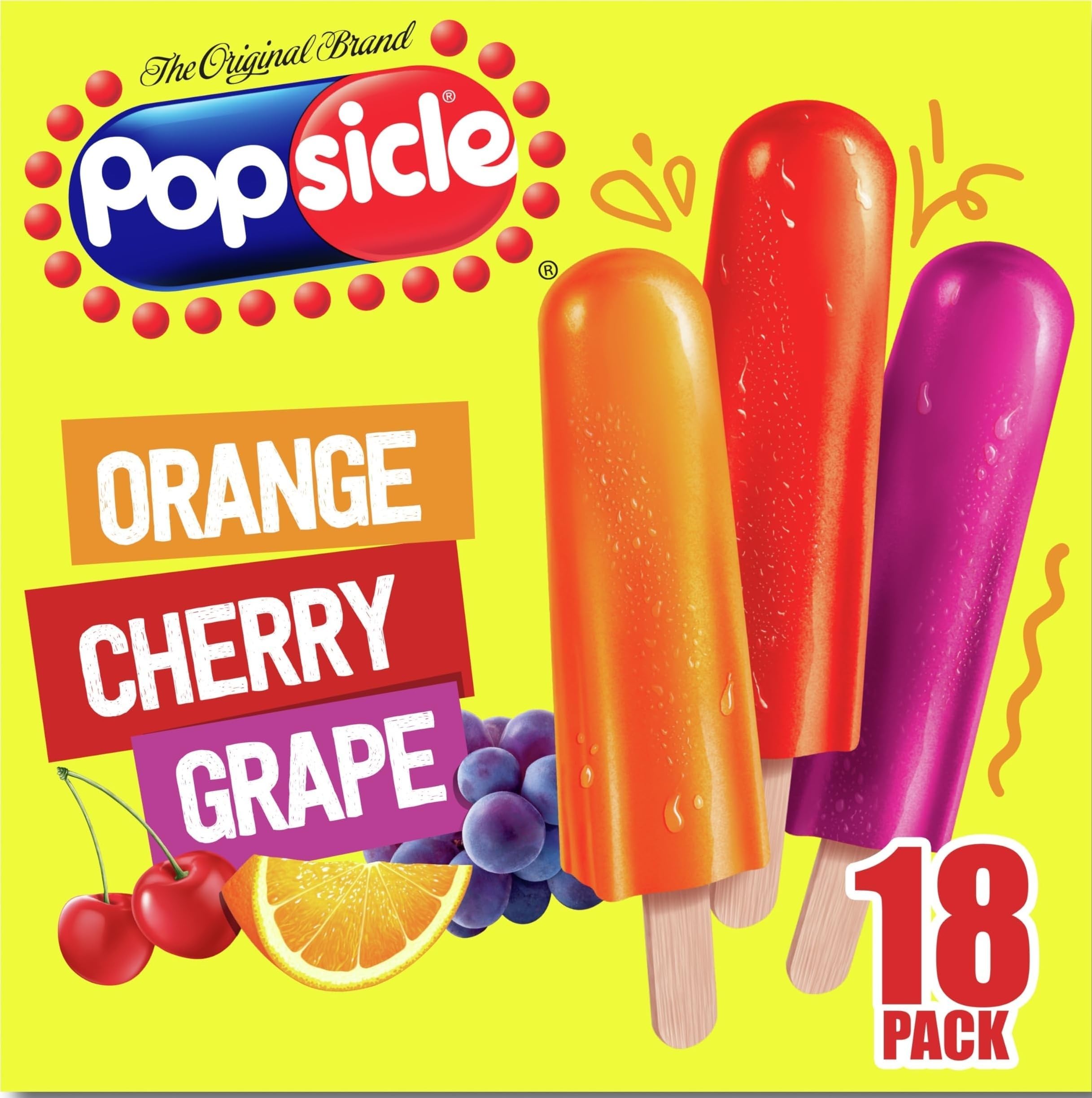 Popsicle Ice Pops Orange Cherry Grape 18 Ice Pops For a Tasty Frozen Dessert 40 Calories per ice pop