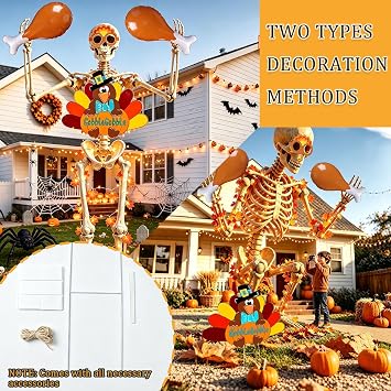 12ft Skeleton Thanksgiving Outfit, Fall Giant Skeleton Decor Accessories
