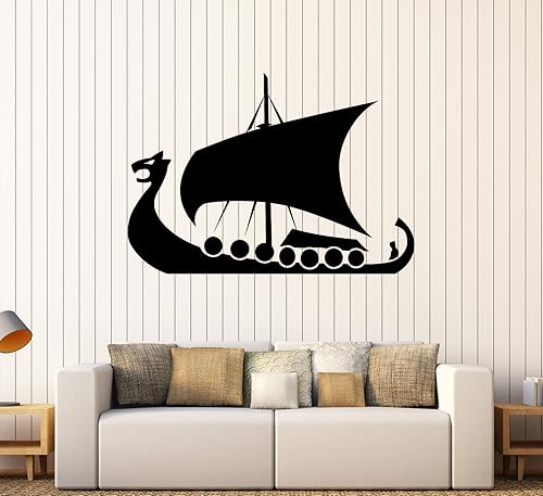 Vinilo adhesivo de pared Viking Ships Barbarian Kids Art Boy Room Pegatinas (250ig) Negro