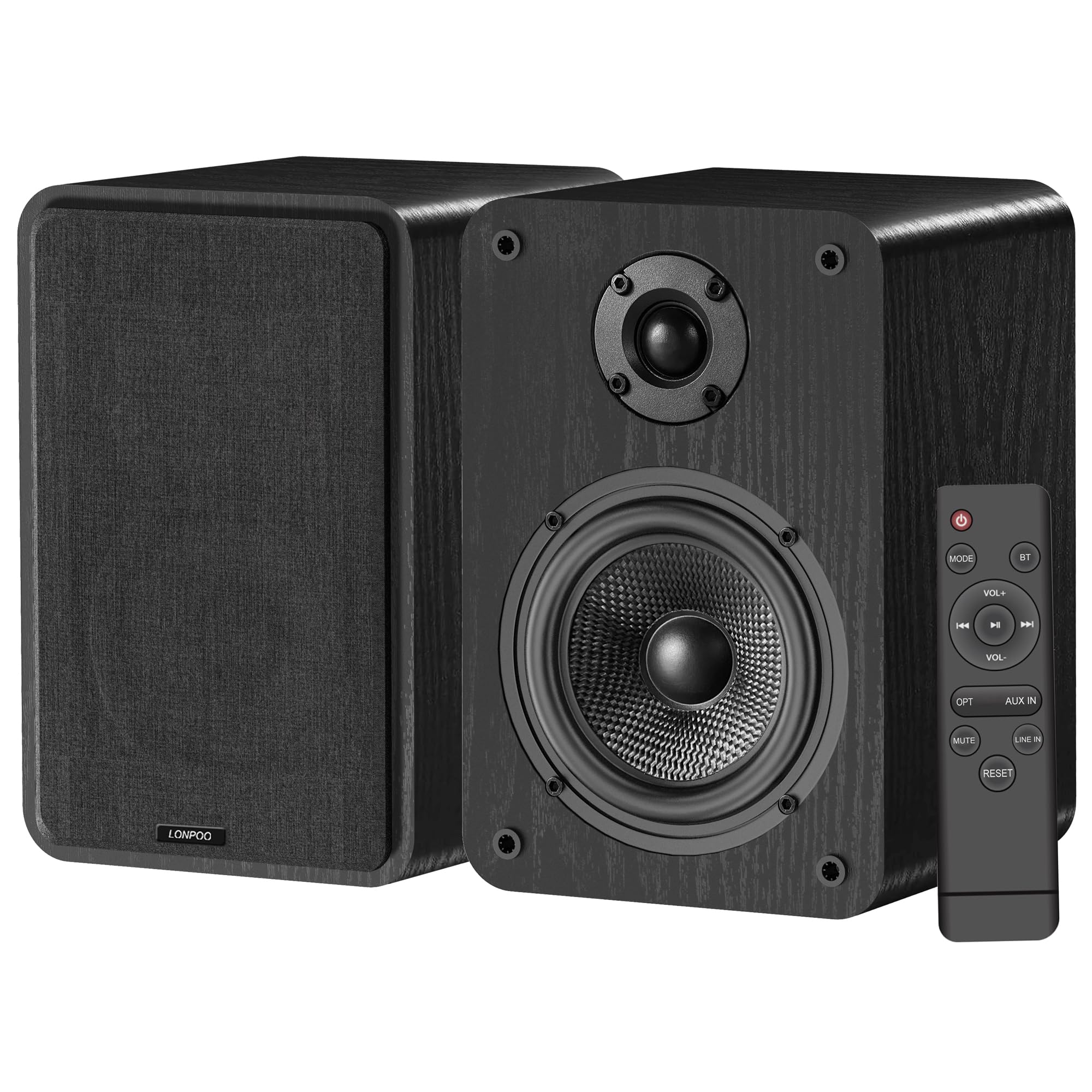 LONPOO 60W Aktiv Regal-Lautsprecher, 2.0 CH TV-Lautsprecher mit Bluetooth/Optical/RCA/AUX-IN, 4-Zoll-Tieftöner &1-Zoll-Hochtöner Heimstereo (LP42A)