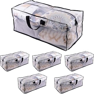 ZENPAC Clear Storage Bags with Handles, Zippered Plastic Containers for Clothes, Linens, Legos, Organizing, Packing, Under Bed, 27x12x13.75, 6 Pack