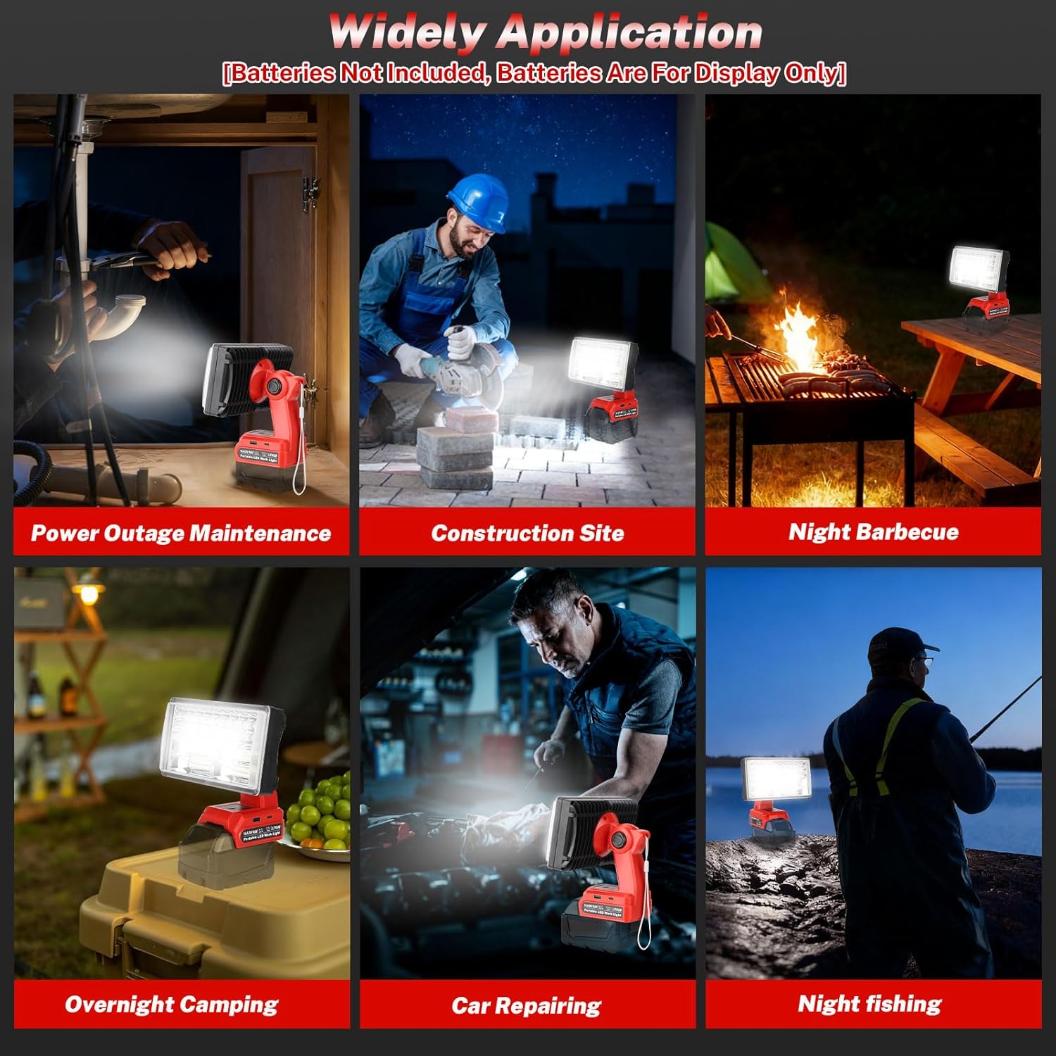 Work Light for Milwaukee M18 18V Battery, LED Work Light with USB & Type-C Output Port, Portable Light 40W 1800~4200LM of Adjustable for Home Renovation & Repair, DIY & Camping (NO Battery)