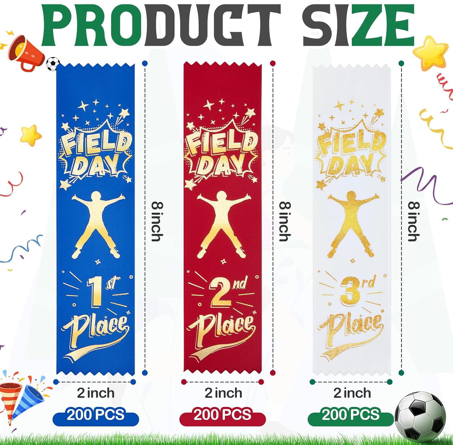 Tigeen 600 Pieces School Field Day Ribbons Award 1st, 2nd, 3rd Place Participation Ribbon Bookmark Style Prize Winner Recognition Ribbons for Medals Competition Sports Event Contests