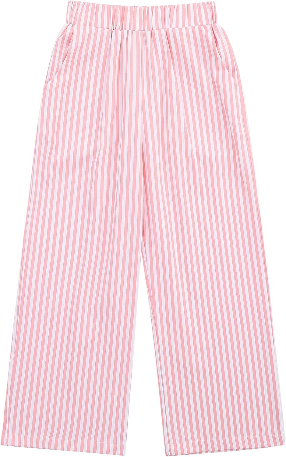 Girl's 2 Piece Striped Outfits Cami Top Wide Leg Pants Ruffle Hem Summer Clothes with 2 Pockets 3-14Y