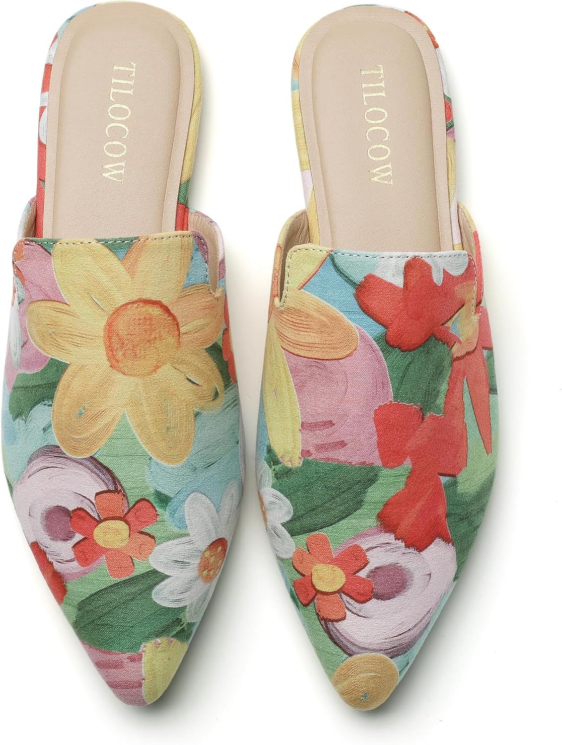 Tilocow Mules for Woman Comfortable Pointed Toe Backless Loafers Flat Mule Business Casual Shoes Slides Slip on - Image 3