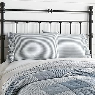 VHC Brands Sawyer Mill Ticking Striped Cotton Farmhouse Standard Bedding Accessory, Pillowcase Set 21x30, Blue Denim