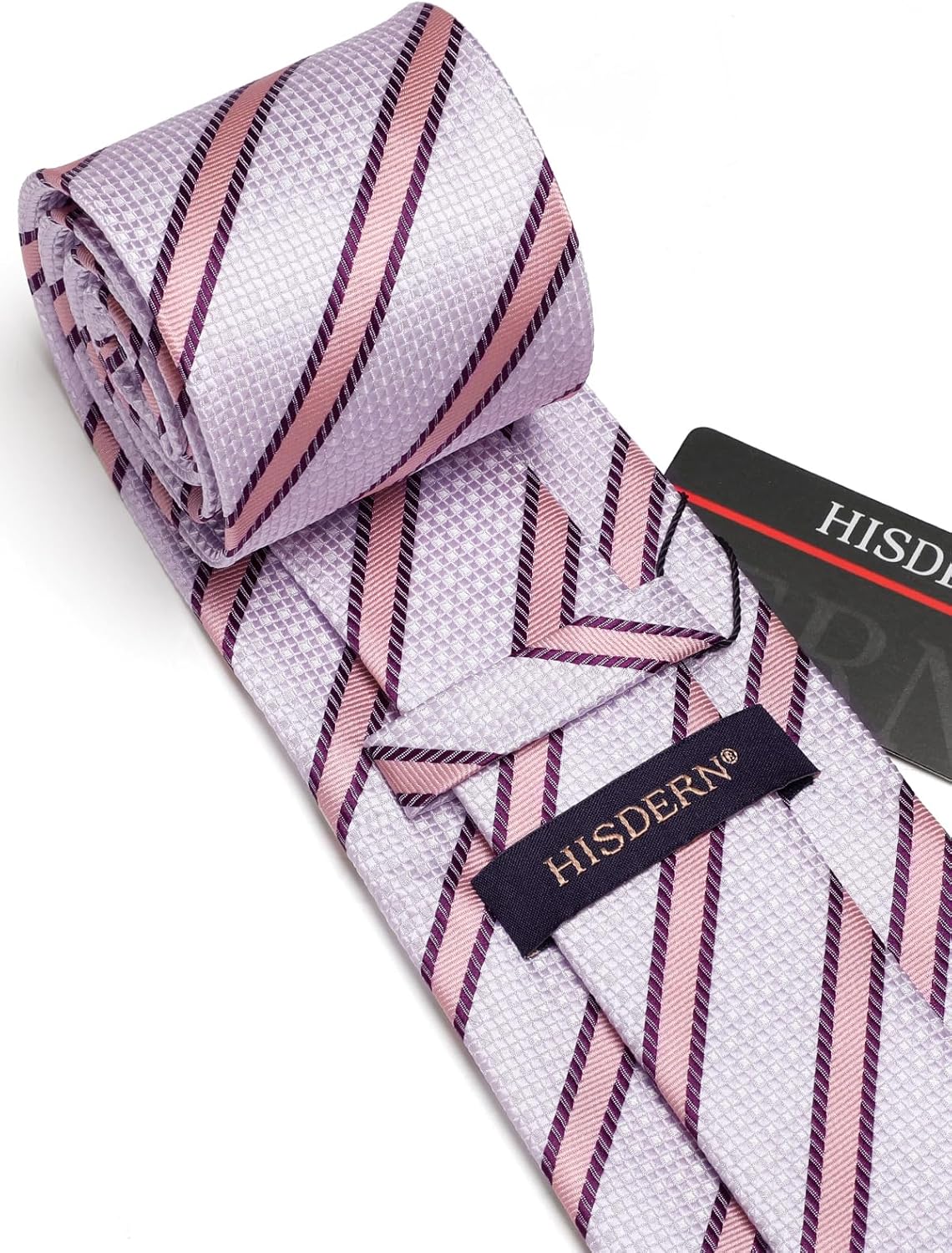 HISDERN Mens Striped Ties Classic Silk Woven Tie and Pocket Square Set Formal Business Necktie Handkerchief for Wedding - Image 5