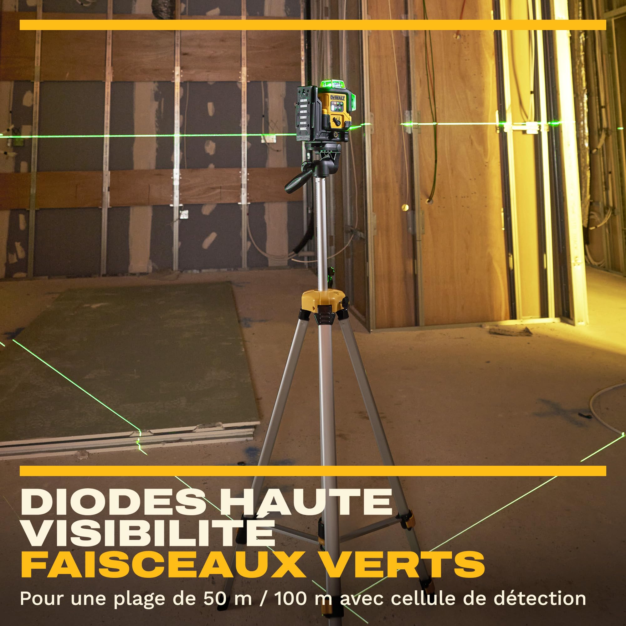 DEWALT, Laser linéaire vert 3x360° rechargeable par USB dans une mallette de rangement, DCLE14361GB-XJ