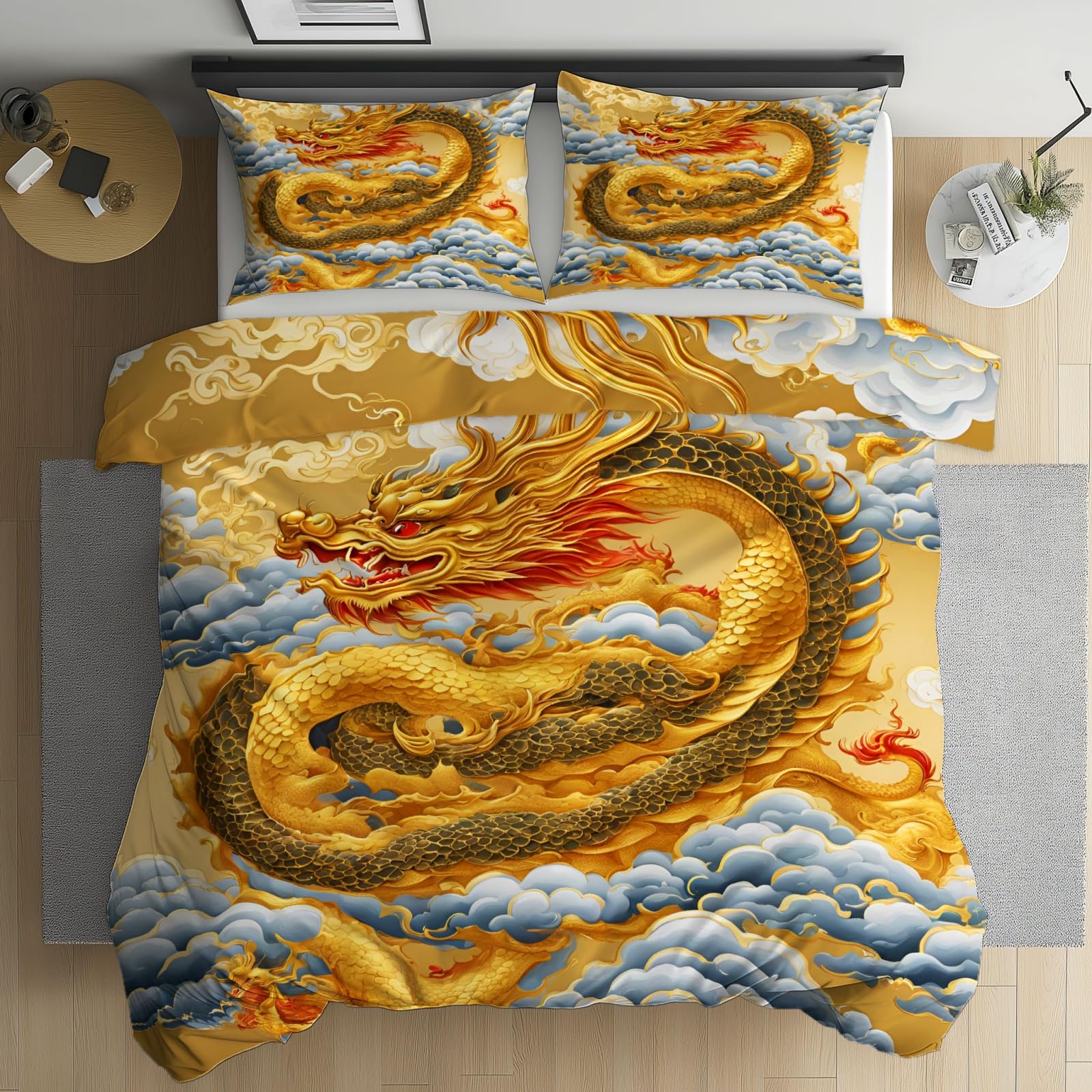 Housse de couette dragon 140x200 chic parure de lit de qualité supérieure