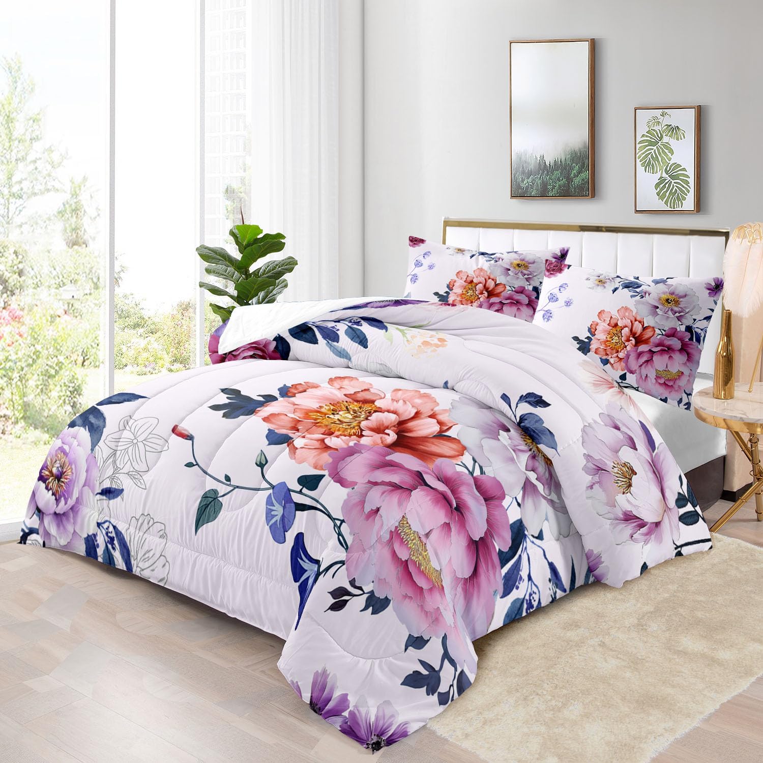 Raphus cucullatus Purple & Pink Floral Comforter Set - King Size, Includes Comforter, Quilt, Bedding Set