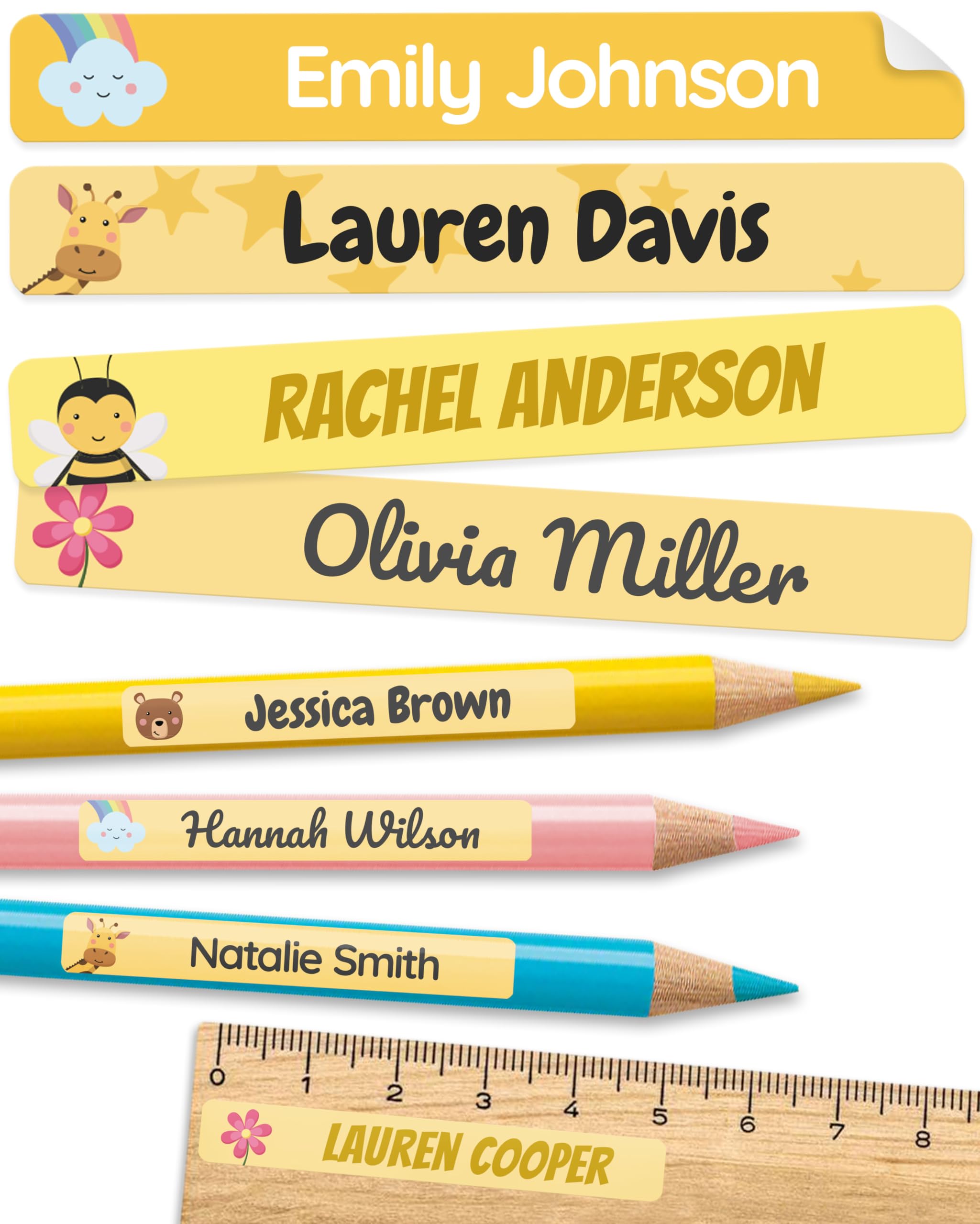 Personalized Kids Name Labels for Pencils Yellow [75pcs] - Waterproof Name Stickers for School & Daycare - Pencil Custom Name Stickers - Children Name