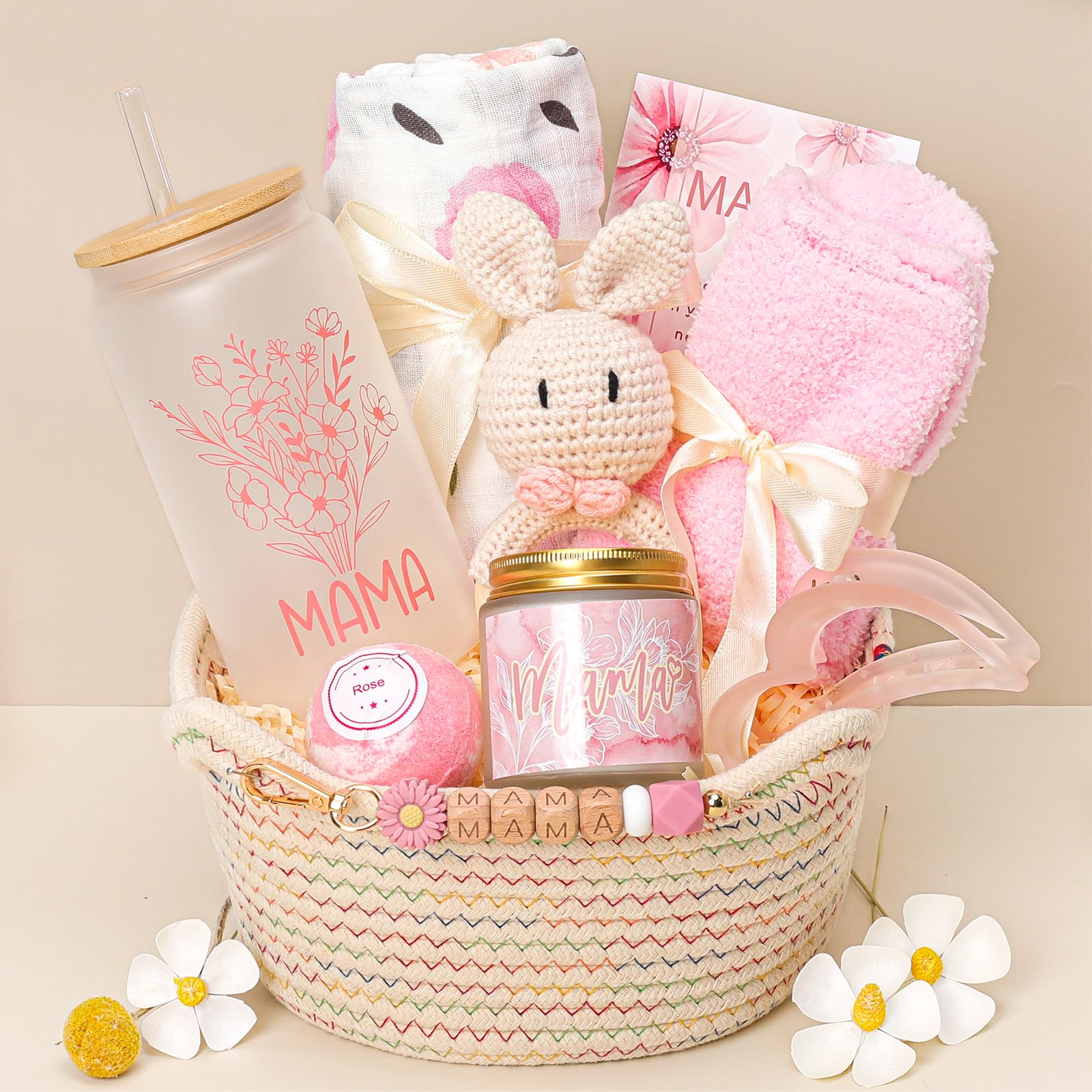 Elysirise New Mom Gifts,Baby Shower Gifts for Mom and Baby,Pregnancy Gift for Expecting Mommy,9-Piece Care Basket for First-Time Moms