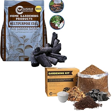 SUSHILA AGROFERT Barbecue Grill Wood Charcoal Activated Horticultural Plant (5 Kg) and Sushila Agrofert 5kg Gardening Combo for Pot Plants and Seed Germination