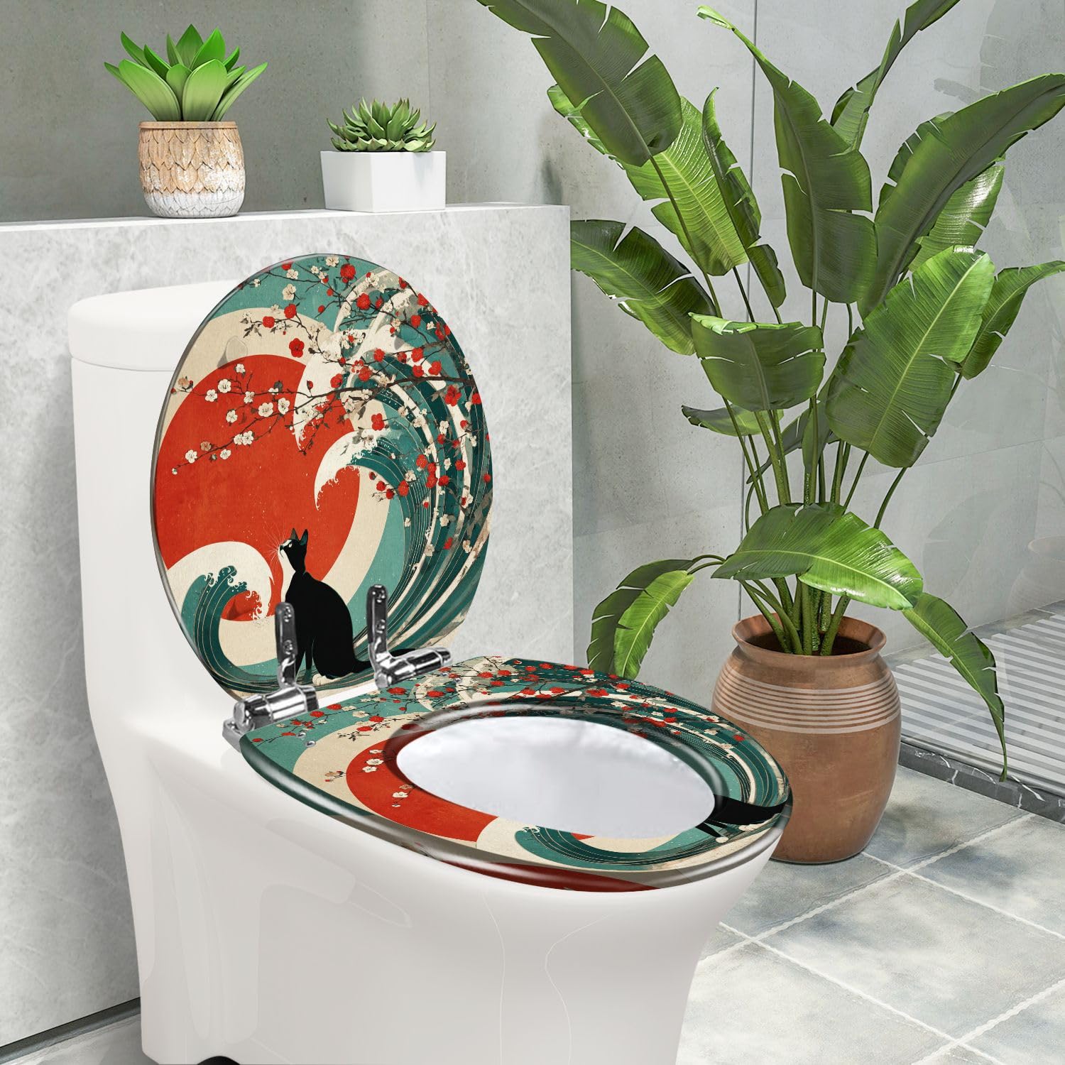 Asiento de inodoro redondo de resina con cierre suave, repuesto y accesorios de baño.