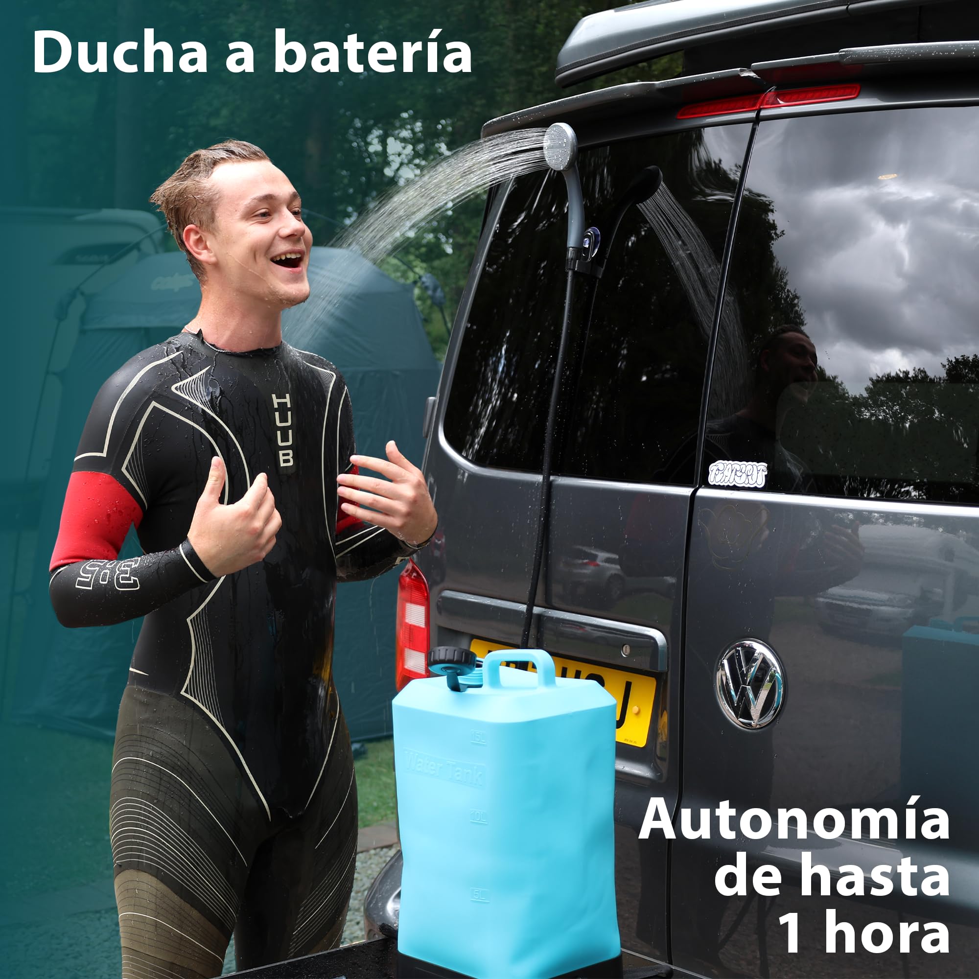 Colapz Ducha de Camping Eléctrica Portátil con Batería y Depósito 15L – Ducha Exterior Caliente hasta 42 °C – Ducha Móvil para Autocaravana, Van, Viaje, Festival, Senderismo y Jardín