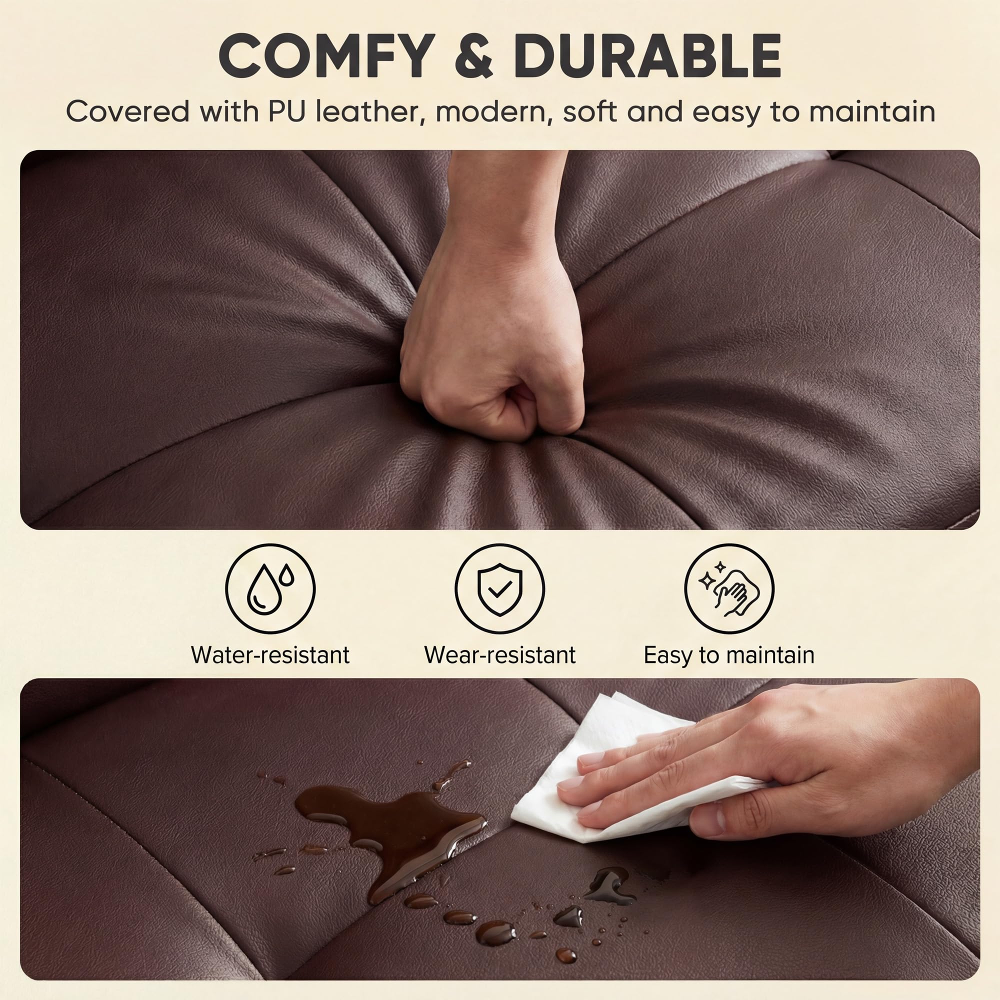 YESHOMY Modern Futon Sofa Bed, Convertible Futon Couch with Adjustable Backrest, Futon Loveseat Sleeper Sofa Bed with Armrest for Living Room, Small Spaces,PU Leather, Brown