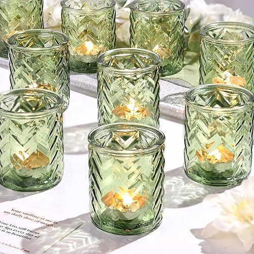 Juego de 36 portavelas verdes, portavelas votivas verdes, soportes votivos de vidrio, centros de mesa de velas verdes para mesas, candelabros de