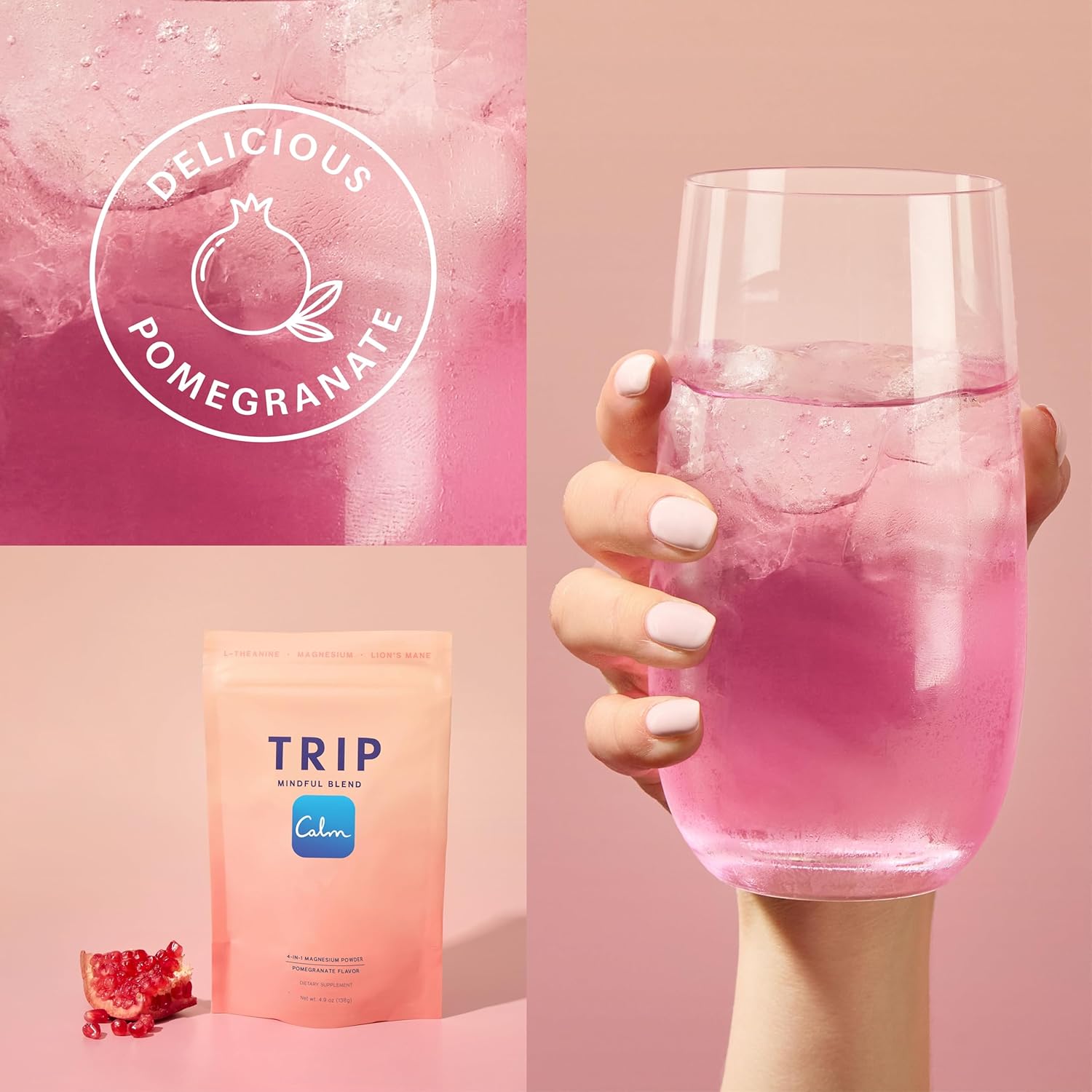 TRIP Magnesium Glycinate Powder with L-Theanine & Lion’s Mane, Sugar Free Magnesium Supplement for Adults, 250mg Magnesium per Drink Mix Serving, Pomegranate Orange Blossom, 1 Bag - 30 Servings - Image 6