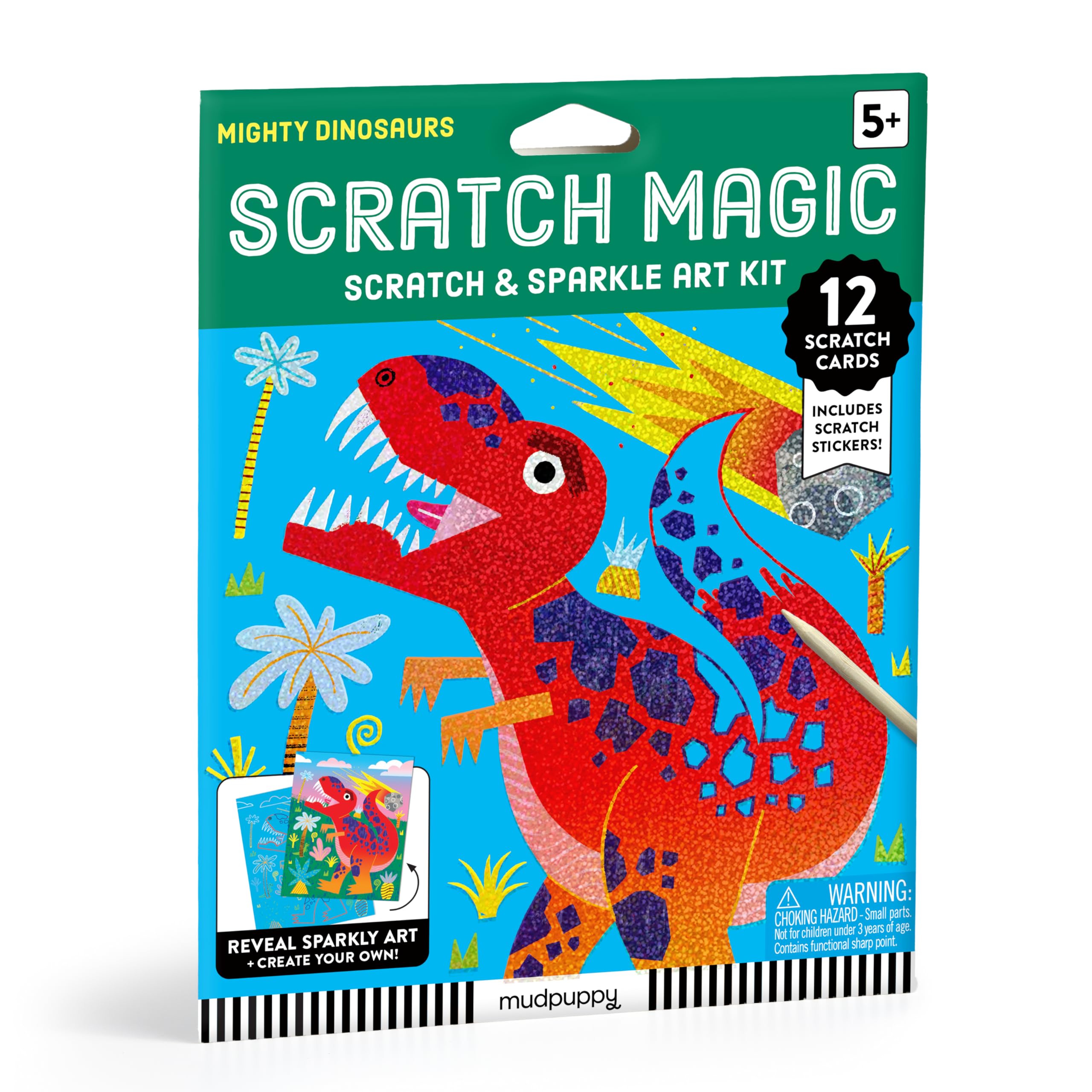 Mudpuppy Mighty Dinosaurs - Scratch & Sparkle Art Activity Kit Featuring Fun Illustrations of Dinosaurs for Children Ages 5 and Up