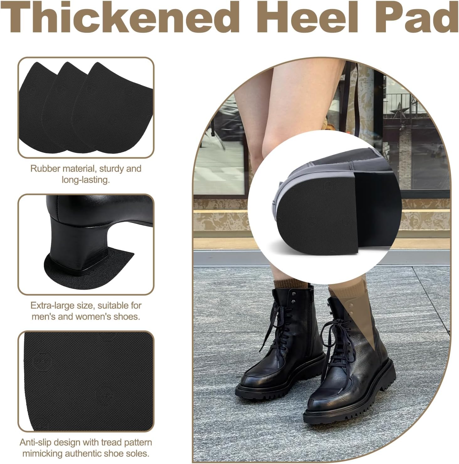 ASTIMESA 4 Pairs 1/5'' (5 MM) Thick Boot Sole Replacement Pads, Cuttable Rubber Heel Replacement Caps, Anti-Slip Heel Caps for Boots Shoe Repair Bottom Women & Men (Black)