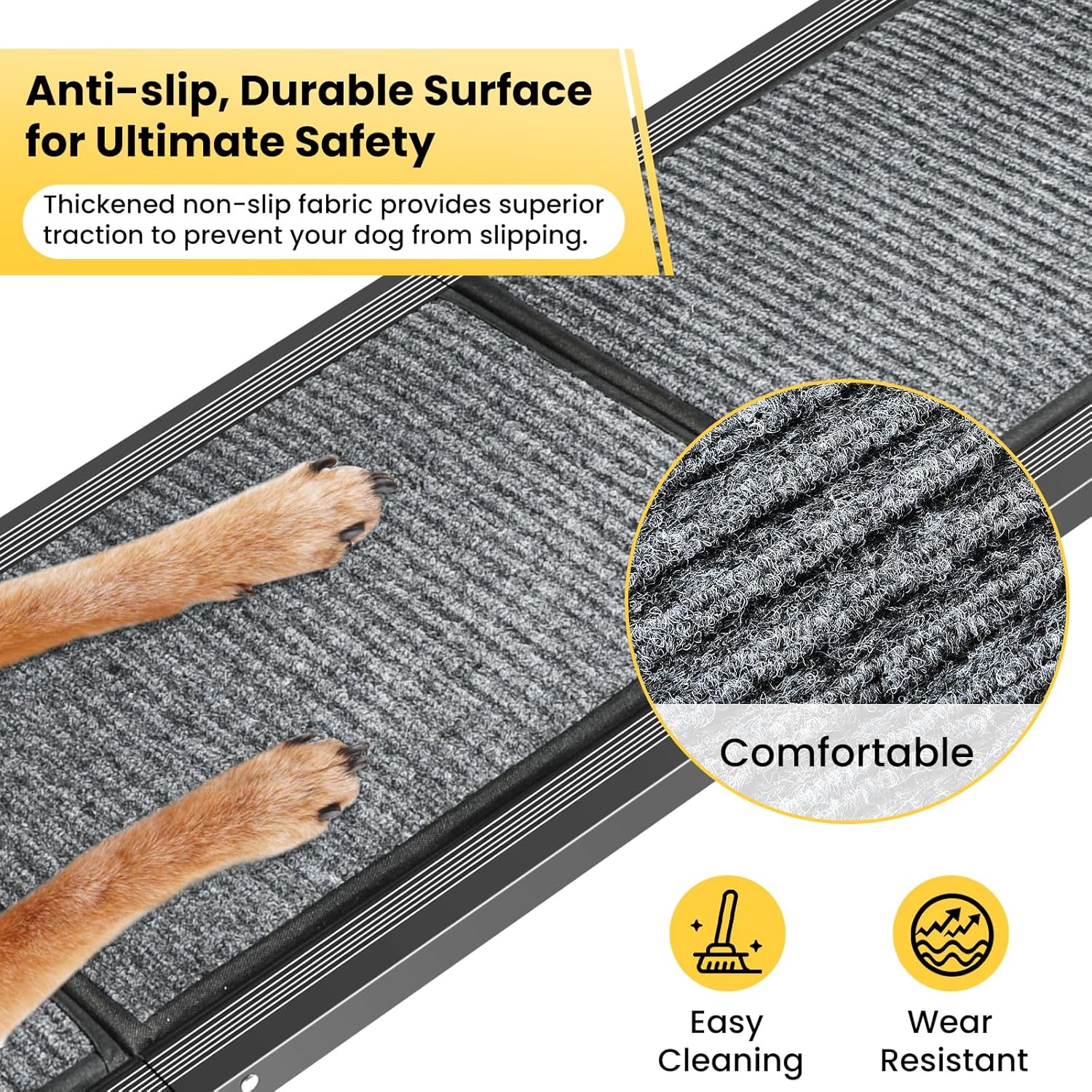 Dog Ramp for Car, 71''x 17.3'' Extra Long Dog Ramp for Truck with Non-Slip Rug Surface, Portable and Folding Dog Car Ramp for SUV & Car, Outdoor Pet Ramp for Large Dogs Up to 250 LBS