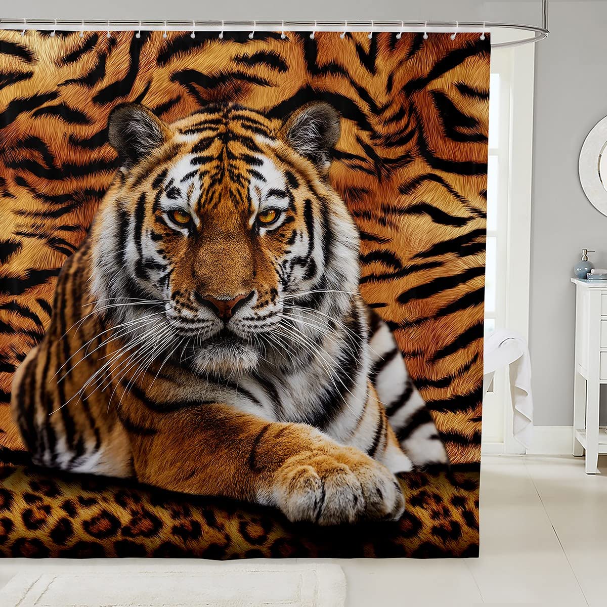 Rideaux de douche tigre 183x183 cm Manfei avec 12 crochets pour salle de bain