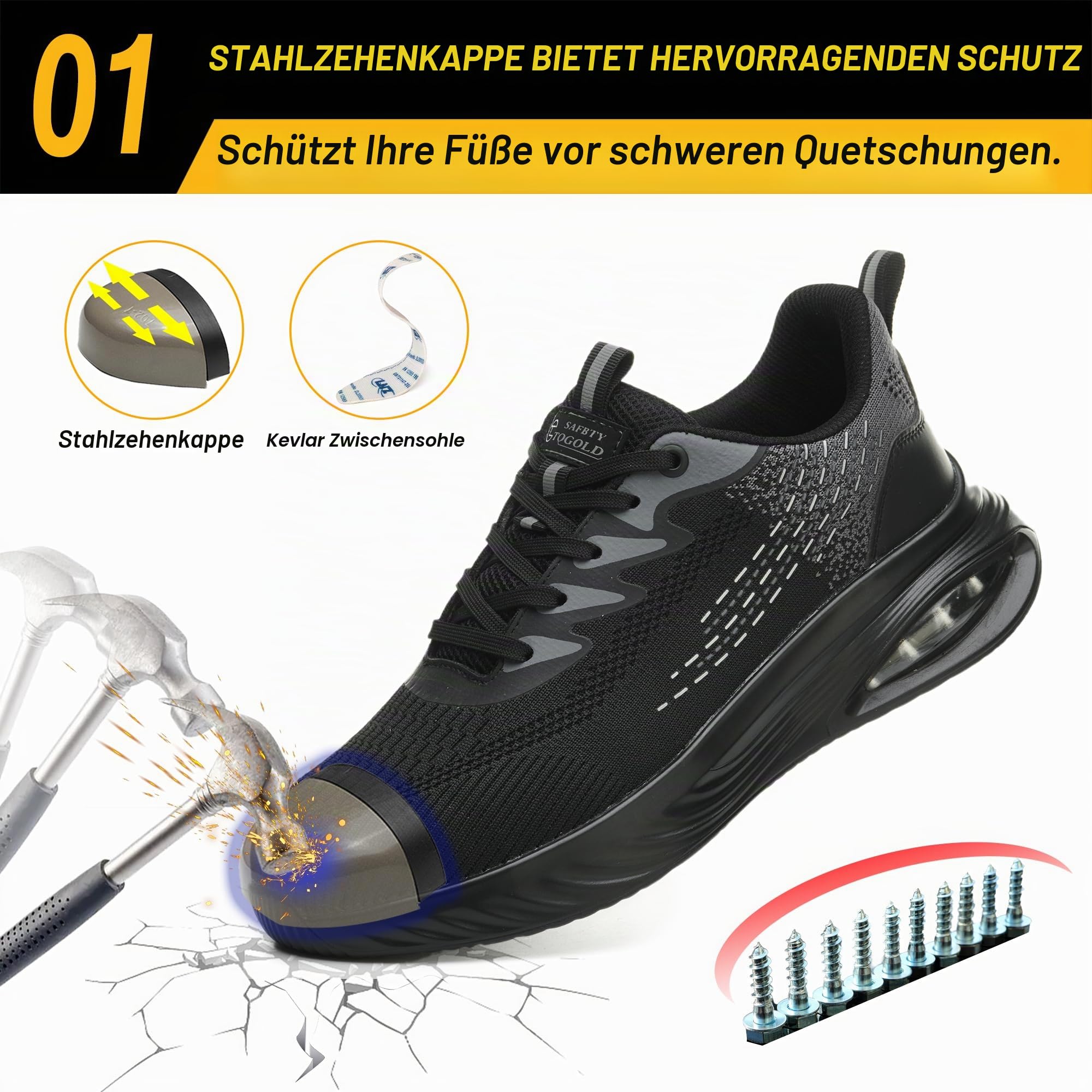 tqgold Sicherheitsschuhe Herren Damen Arbeitsschuhe Leicht Sportlich Stahlkappenschuhe rutschfest Schutzschuhe mit Stahlkappe Atmungsaktive Arbeitsturnschuhe Gr.35-46 EU