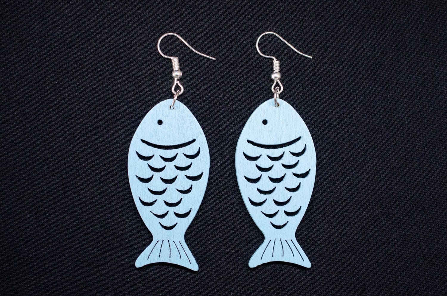 Fish Earrings Miniblings Ocean Animals Animal Blue Wood 5Cm