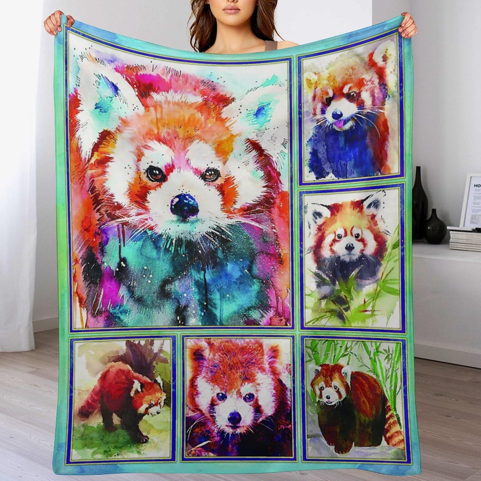 Red Panda Blanket Colorful Lesser Panda Blankets Gifts for Girls Woman Boys Kids Bear Lover Throw Blanket Soft Warm Fleece Flannel Plush Blankets for Bed Sofa Couch 40
